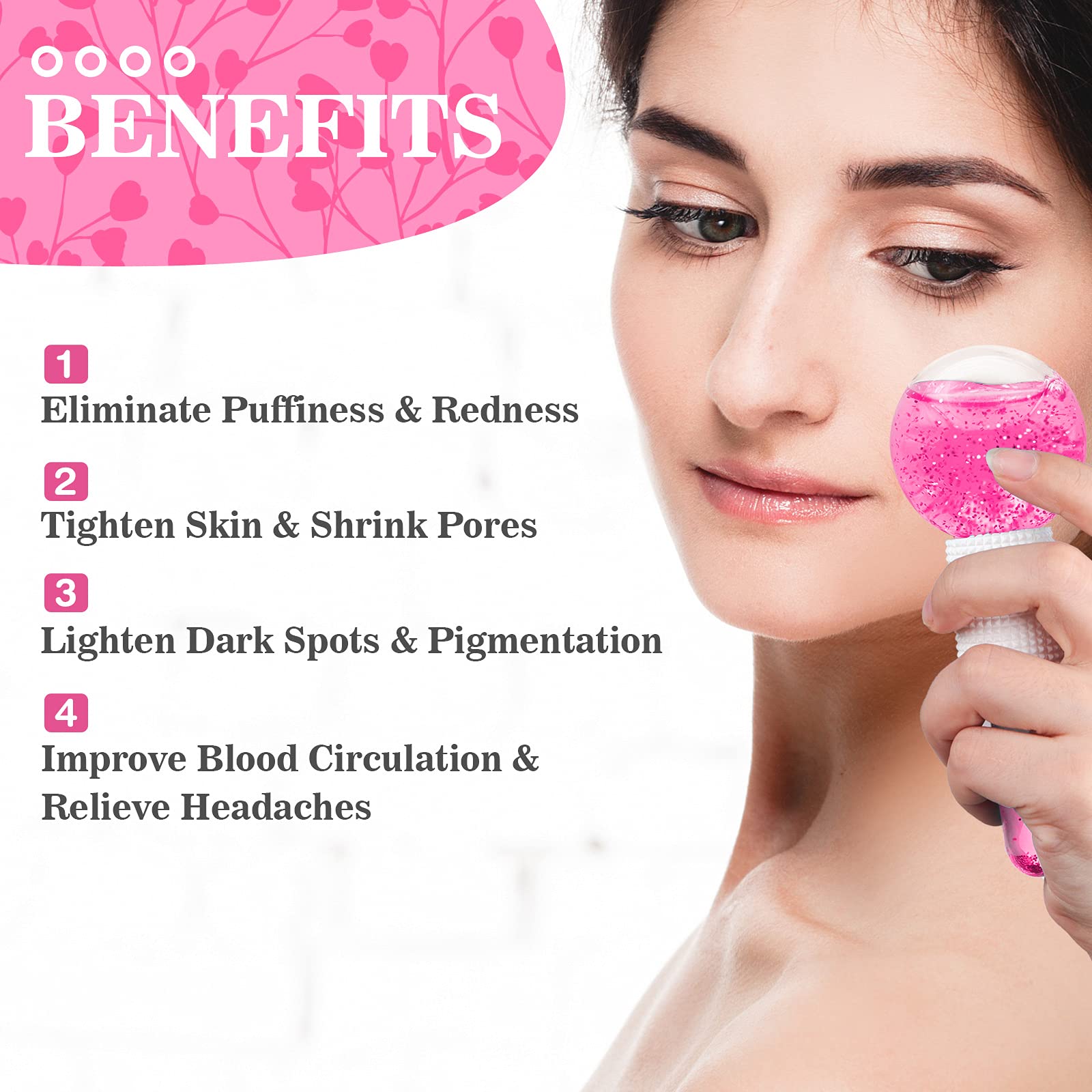 Qhou Ice Globes & Ice Roller for Face & Eye Puffiness Relief - Cooling Facial Massager for Dark Circles, Pores & Skin Tightening - Pink | Skincare Tools for Beauty Routine, Morning Routine & Spa Day