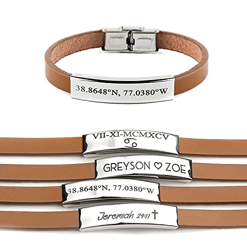 Personalized Leather Bracelet for Men - Genuine Leather Customizable Jewelry Gift for Dad, Step Dad, Graduation, Anniversary & Everyday Wear - BNLBR