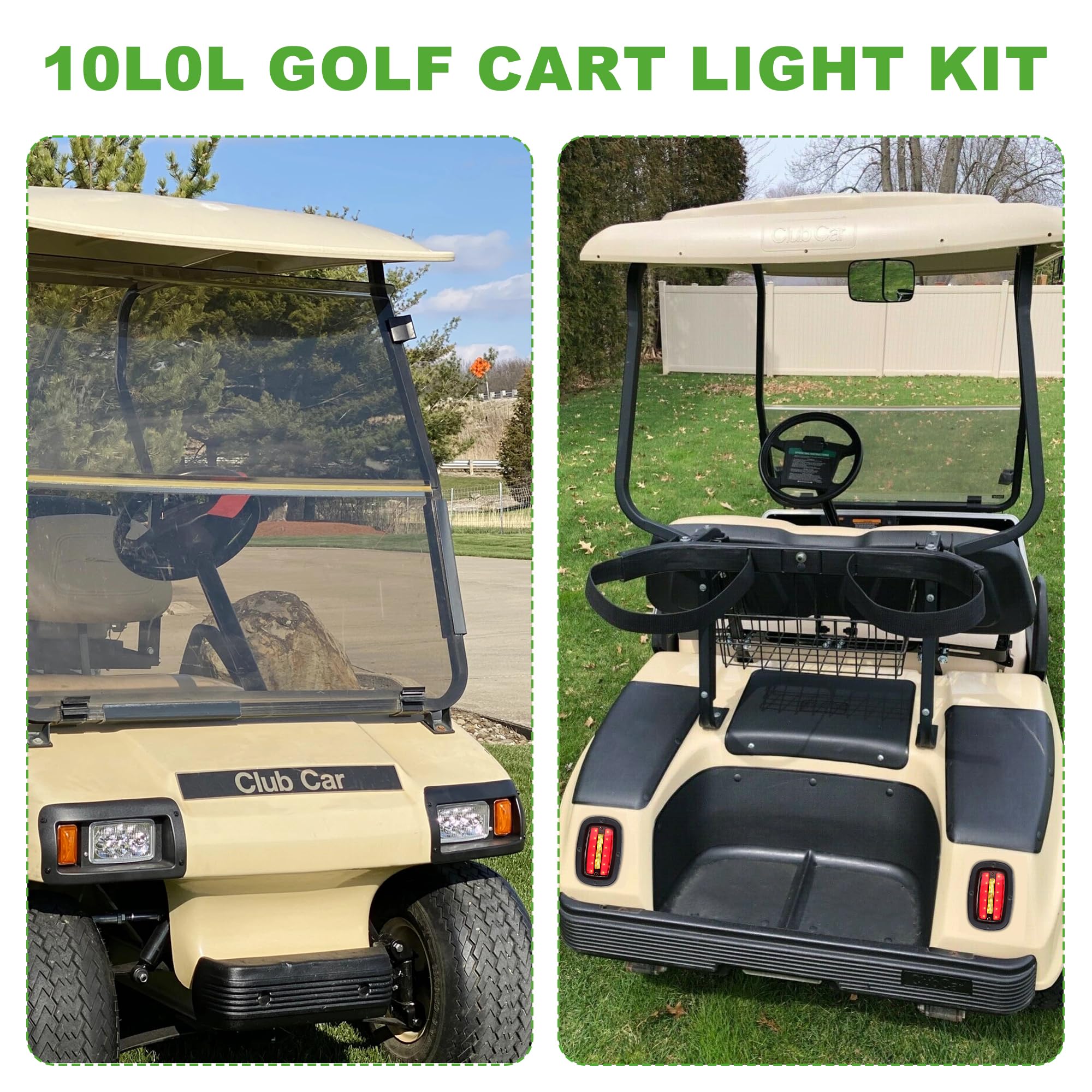 10L0L Golf Cart Light Kit for Club Car DS (12V-48V) - Super Bright LED Headlights, Tail Lights, Turn Signals & Brake System with Daytime Safety Mode - Perfect for Night Golfing & Neighborhood Cruising