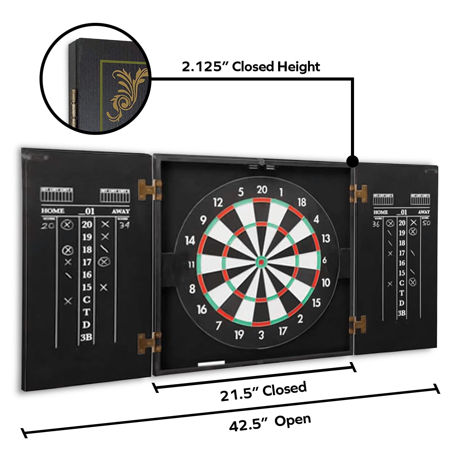THOUSAND OAKS BARREL CO. Personalized Dartboard Cabinet Set with 6 Steel Tip Darts - Professional Bristle Dart Board for Adults - Includes Eraser & Chalk Scoreboard - Perfect for Game Rooms, Bars, and Home Entertainment