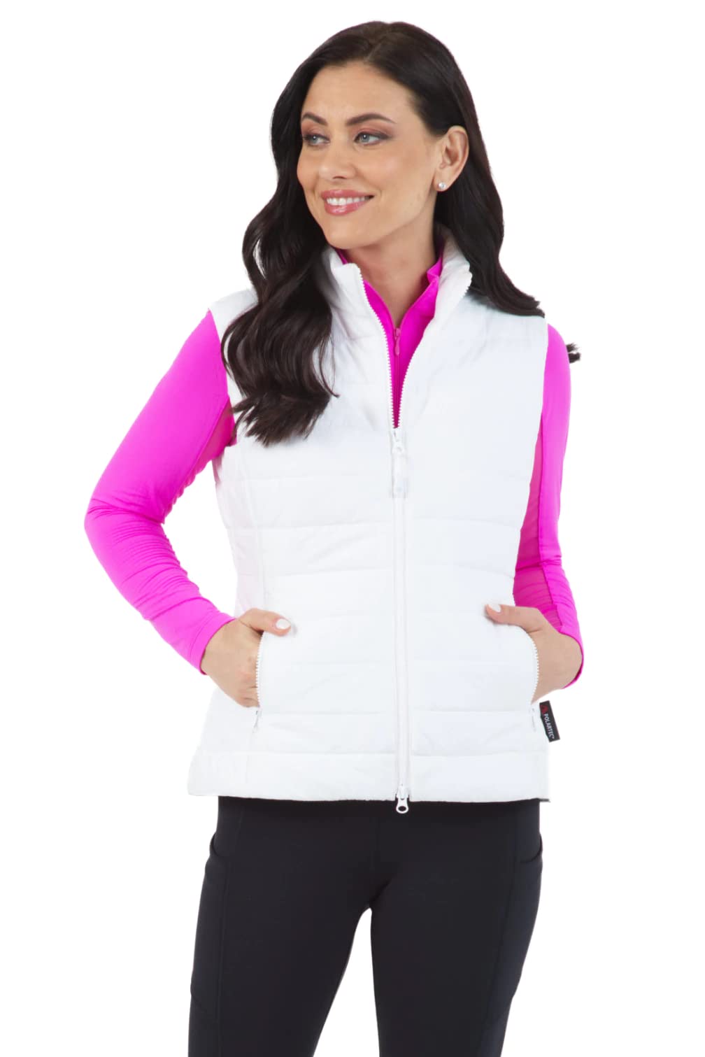 IBKUL Women's Lightweight Quilted Vest - Breathable Polartec Power Fill Insulation, 2-Way Stretch, Black Solid (34000) | Perfect for Running, Hiking & Outdoor Activities