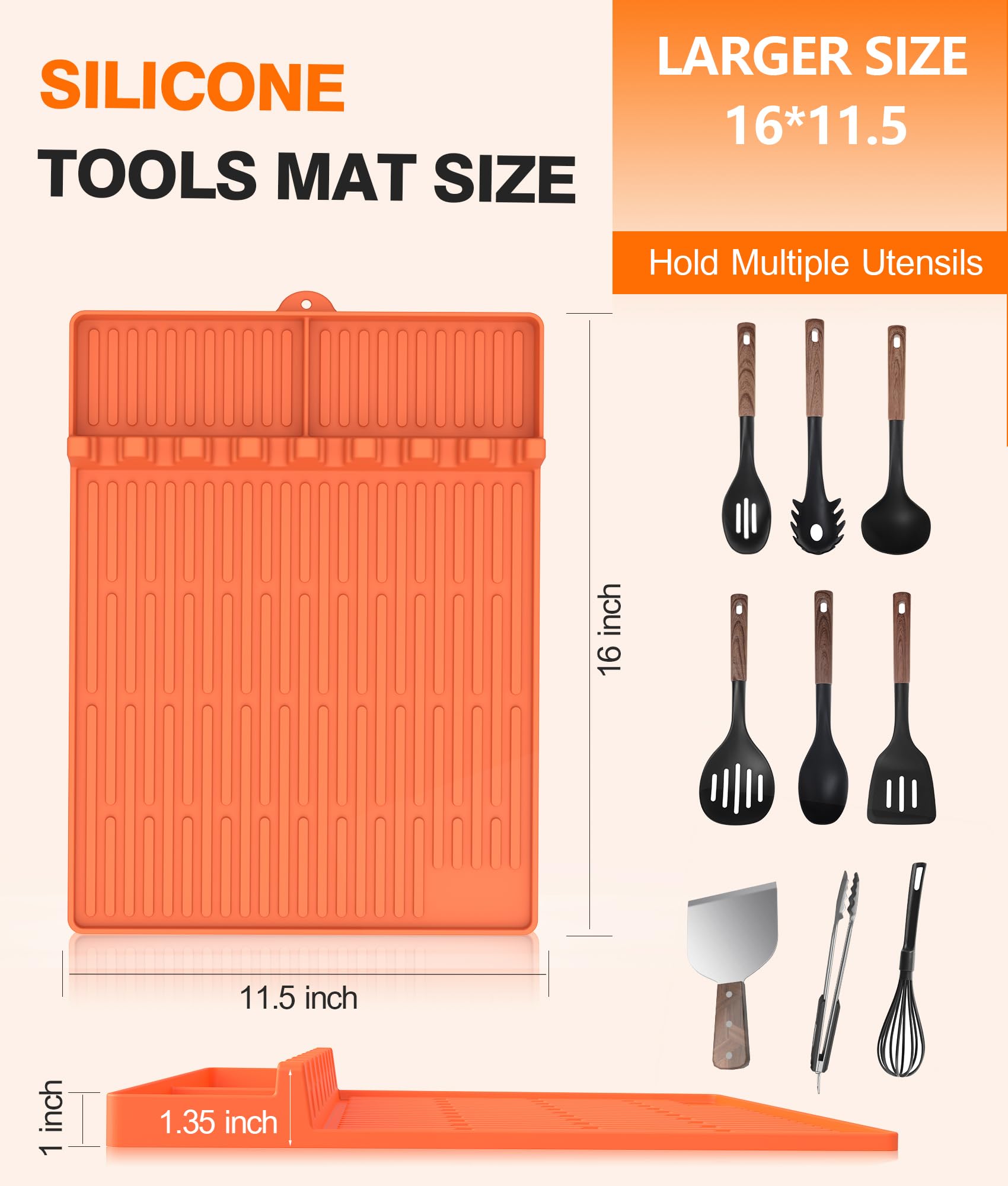 Premium Silicone Griddle Tools Mat for Blackstone - Large Non-Slip Spatula Mat with Drip Tray - Heat-Resistant BBQ Grill Accessories - Side Shelf Protector for Blackstone Griddles (Orange) - Perfect for Outdoor Cooking, Camping & Backyard BBQs