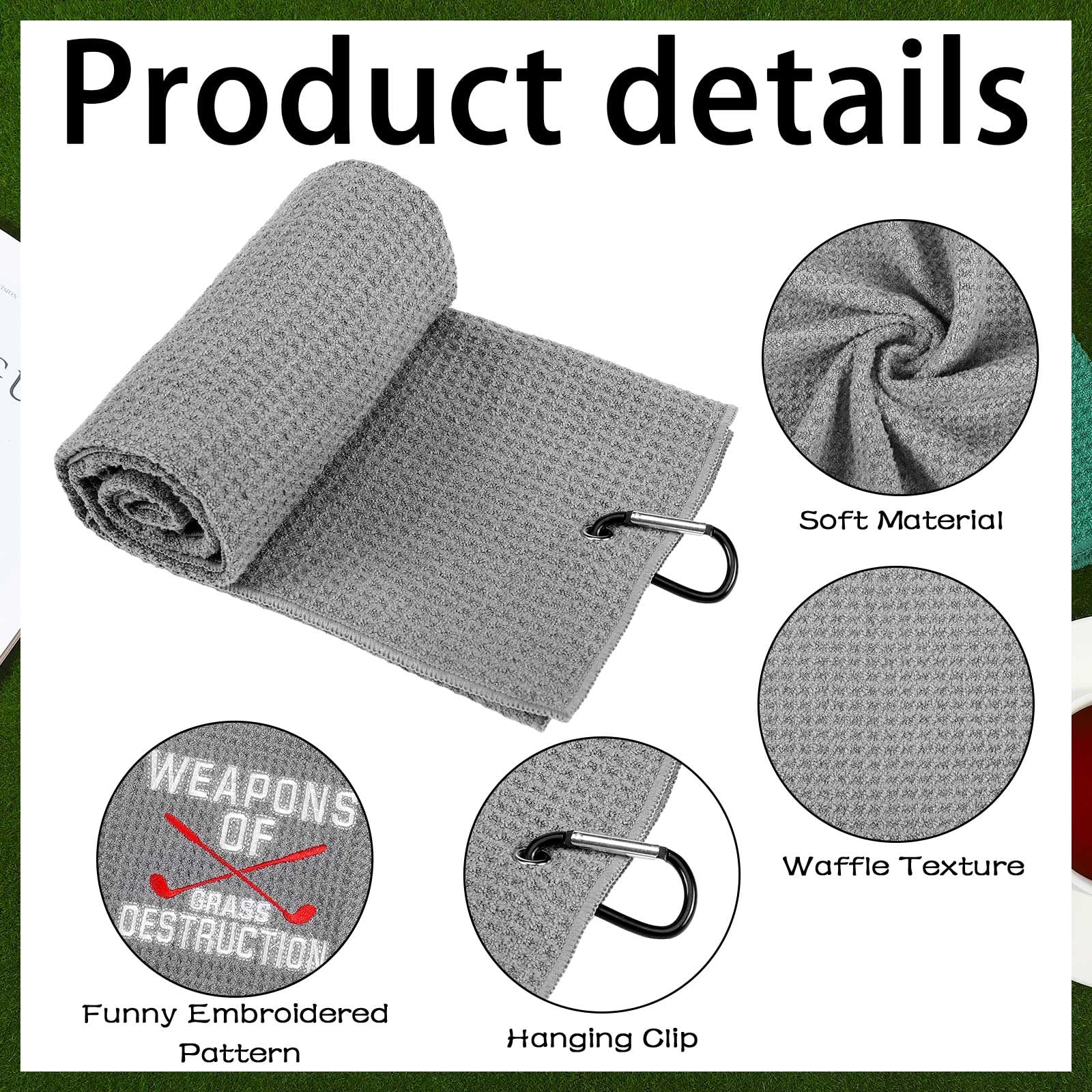 4 Pack Funny Golf Towels with Clip - Embroidered Golf Accessories for Golf Bags & Clubs - Perfect Gift for Men, Women, Golf Fans (24
