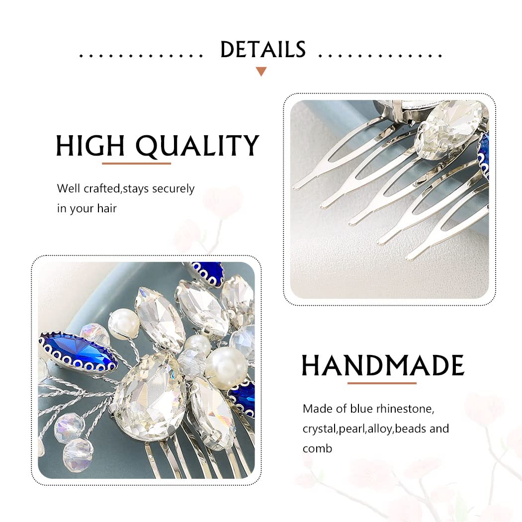 Blue Rhinestone Wedding Hair Comb - Silver Bridal Hair Accessories for Women | Elegant Decorative Hairpiece for Brides, Prom, Formal Events & Special Occasions (Style 3)
