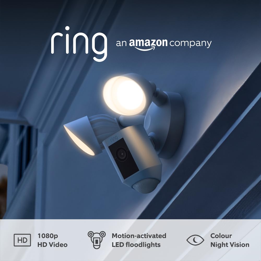 Ring Floodlight Cam Wired Plus - Outdoor Security Camera with 1080p HD Video, Motion-Activated LED Floodlights, Built-in Siren & WiFi Connectivity | Hardwired Installation for Home Protection | Works with Alexa | Ideal for Driveway, Backyard & Garage Security (2-Pack)
