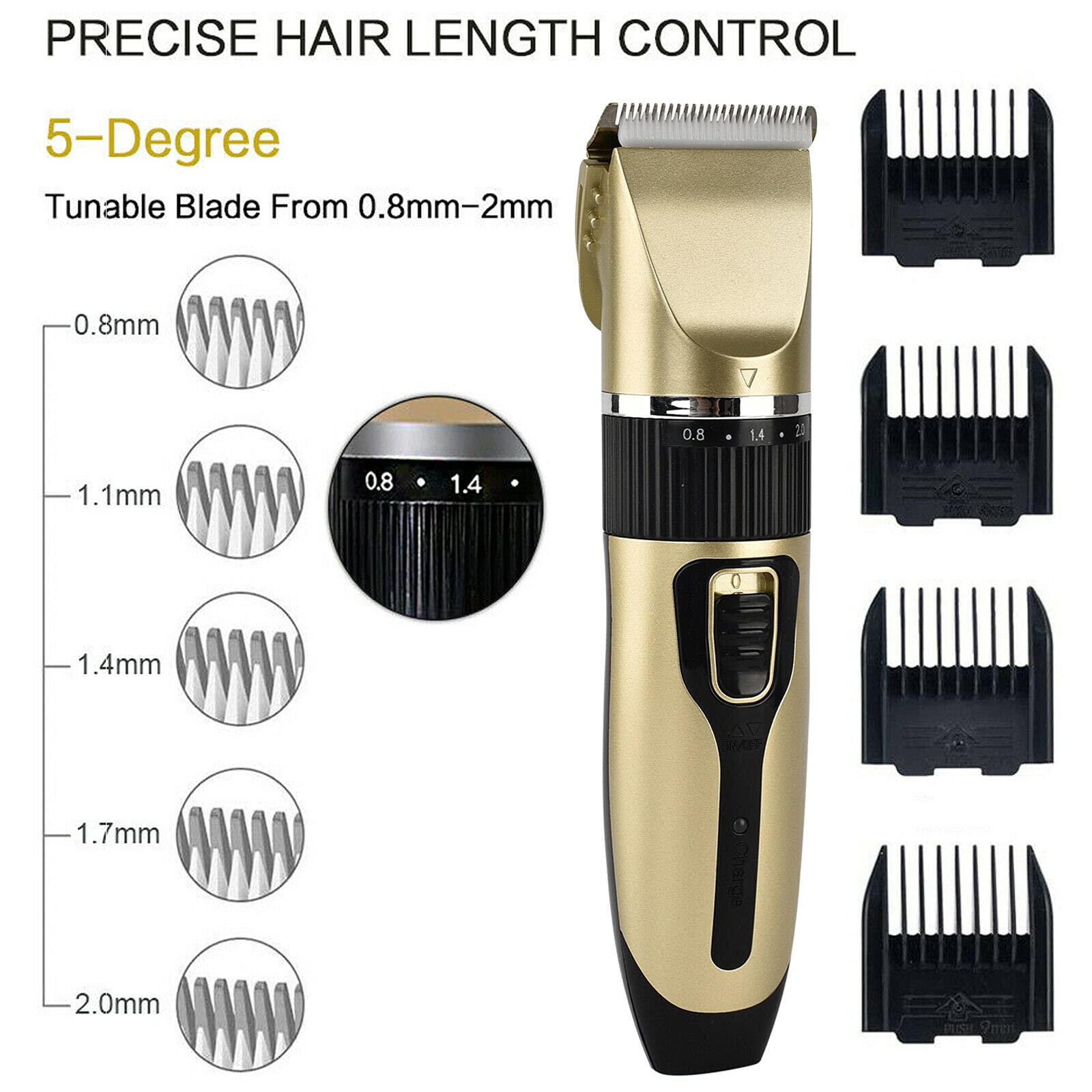Professional Hair Clipper Kit for Men & Kids - USB Rechargeable Cordless Hair Trimmer with 4 Attachments | Home Barbering, DIY Haircuts, Beard & Mustache Grooming