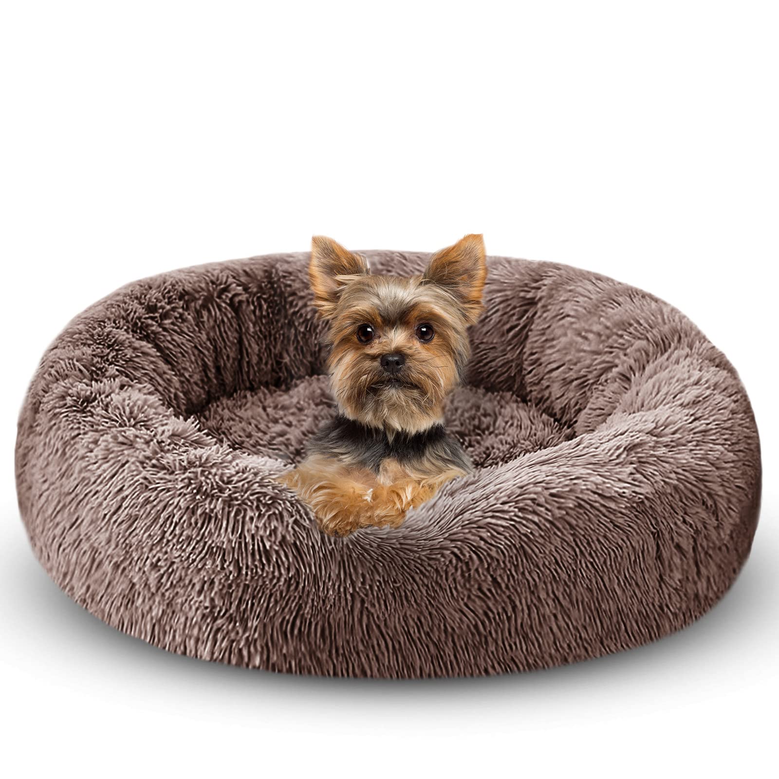 Calming Round Donut Dog Bed & Cat Bed for Small Medium Large Pets - Washable, Non-Slip, Warming & Comfy - Soft Fuzzy Anti-Anxiety Pet Bed for Dogs & Cats - Perfect for Crate, Travel & Home Use