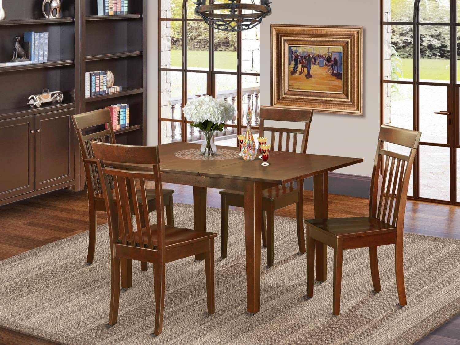 East West Furniture MLCA5-MAH-W 5-Piece Mahogany Dining Set with Extendable Table & 4 Chairs, 36x54 Inch - Perfect for Small Kitchens & Compact Dining Spaces