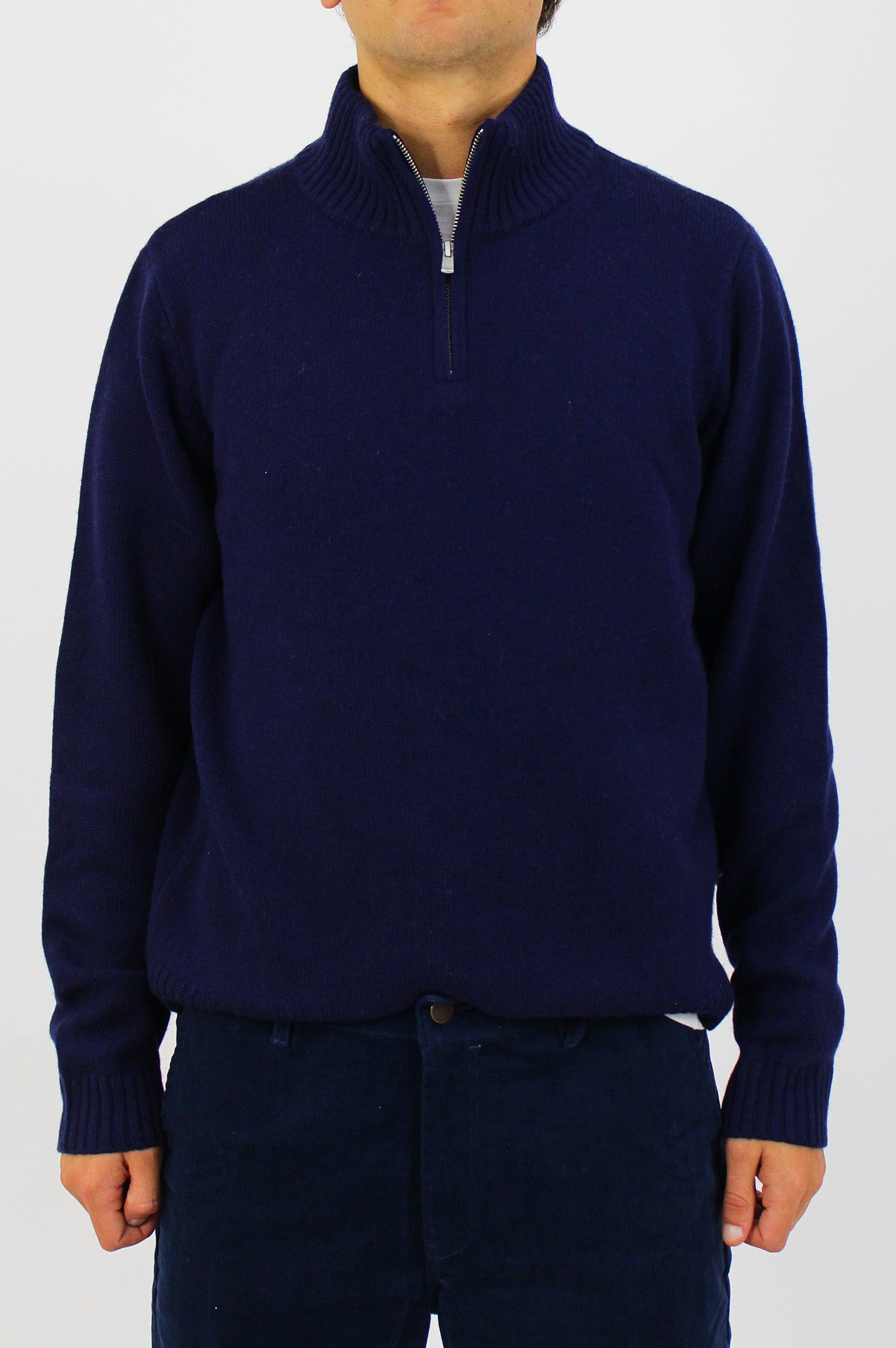 Premium Merino Wool Men's Quarter Zip Sweater - Soft & Breathable Navy/Grey Pullover for Outdoor Hiking & Casual Winter Wear