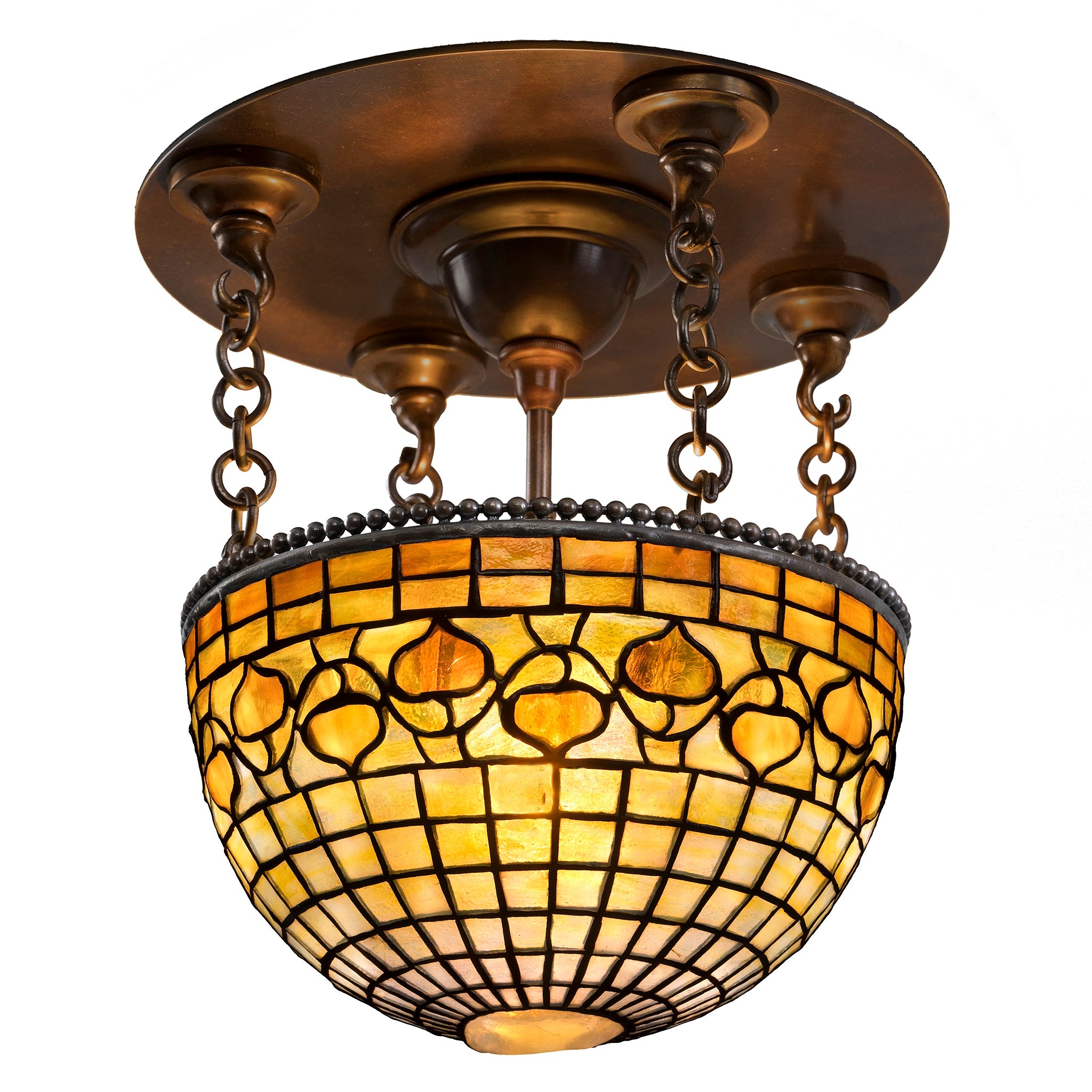 Tiffany Studios New York Vine Border Plafonnier Lamp - Vintage Stained Glass Ceiling Light Fixture for Dining Room, Foyer & Bedroom Decor