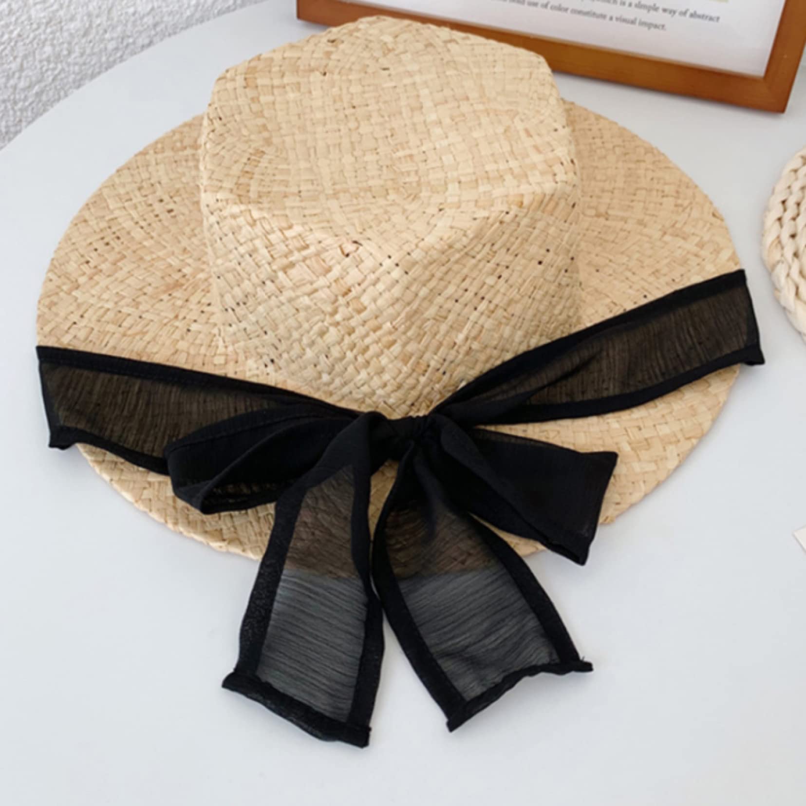 Handmade Women's Straw Sun Hat - Wide Brim Natural Raffia Beach Hat for Summer Vacation, Outdoor Travel & Garden Party
