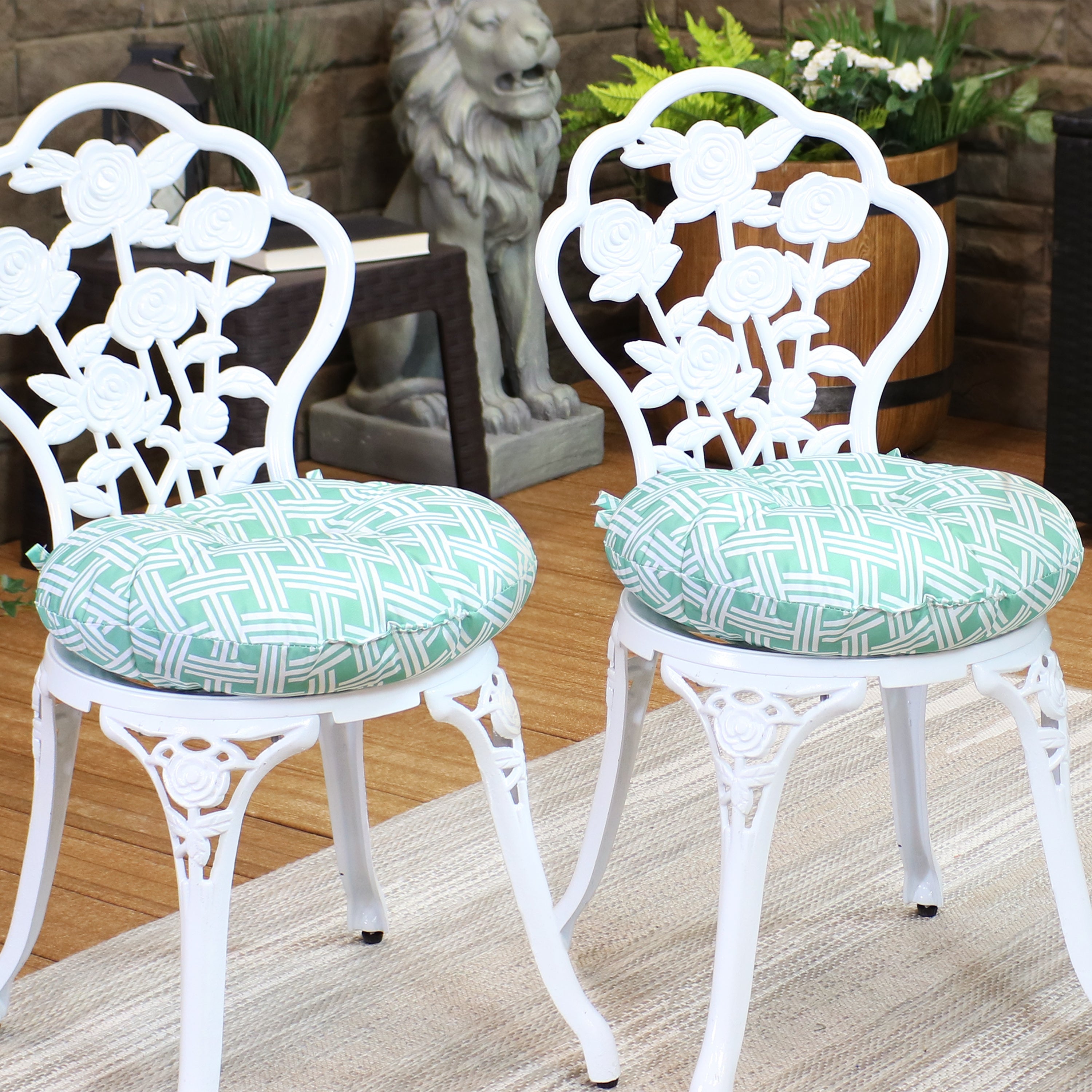 Sunnydaze Polyester Round Bistro Chair Cushions Set of 2 - Waterproof Outdoor Patio Dining Cushions for Garden, Deck, and Poolside Use