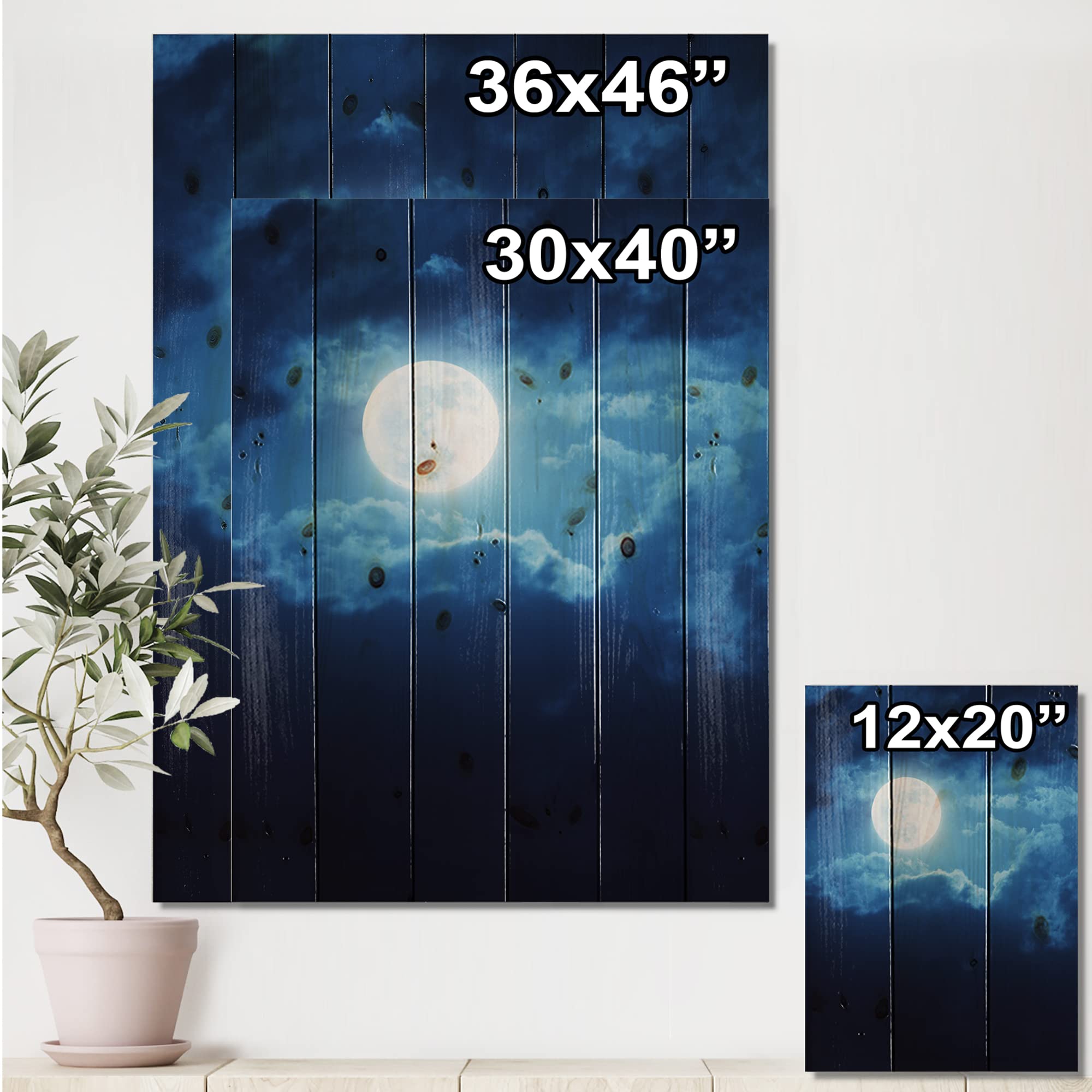 Full Moon Wood Wall Art - Coastal Decor for Living Room & Bedroom