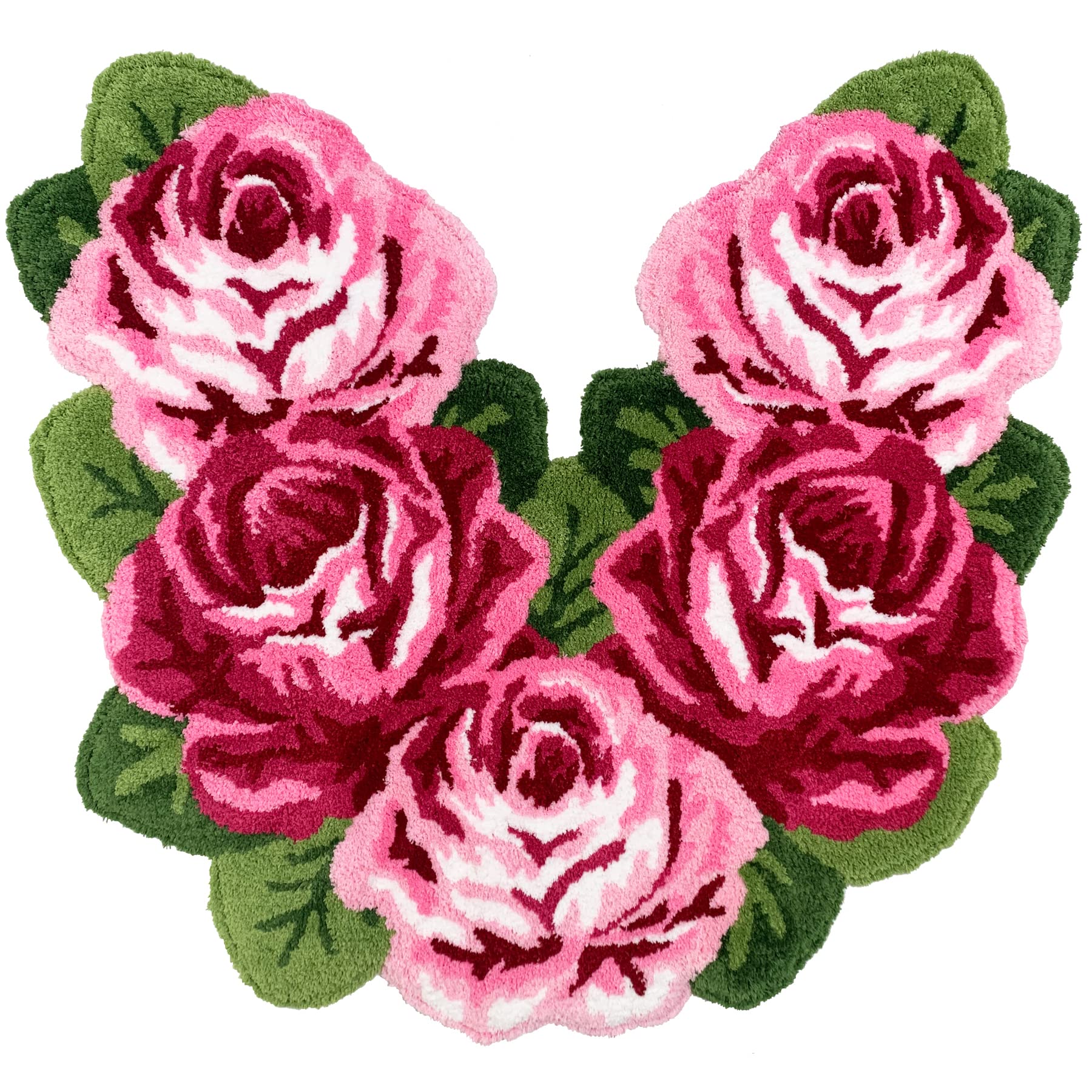 Premium Non-Slip Microfiber Bathroom Rug - Rose Shaped Shaggy Absorbent Shower Mat for Tub & Toilet, Machine Washable U-Shaped Bath Rug (31