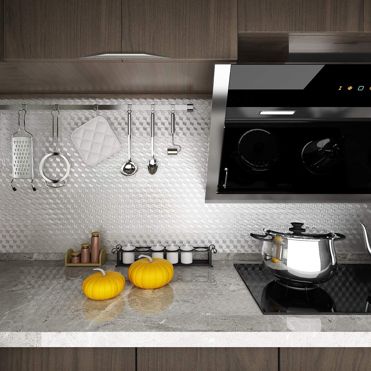 Livelynine Oil-Proof Self-Adhesive Contact Paper - Waterproof Kitchen Backsplash Wallpaper (40cm x 2m) | Stainless Steel Look Shelf Liner & Peel-and-Stick Wall Covering for Countertops, Cabinets, and Drawers