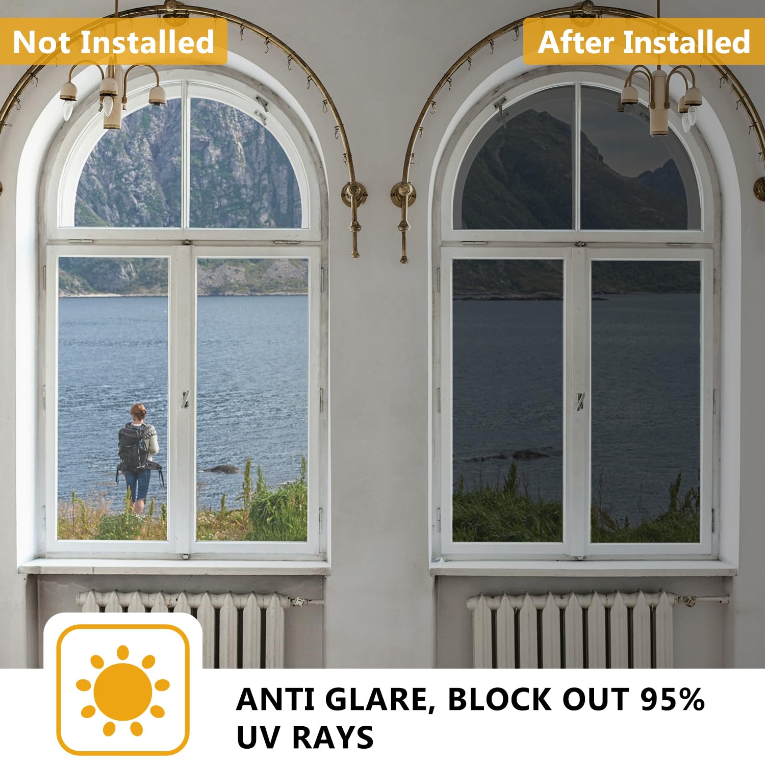 WochiTV One Way Mirror Window Film - Static Cling Privacy Tint for Home & Office, UV Protection & Heat Control, Non-Adhesive Reflective Window Covering (Black Silver) - Perfect for Bedroom, Bathroom & Glass Doors