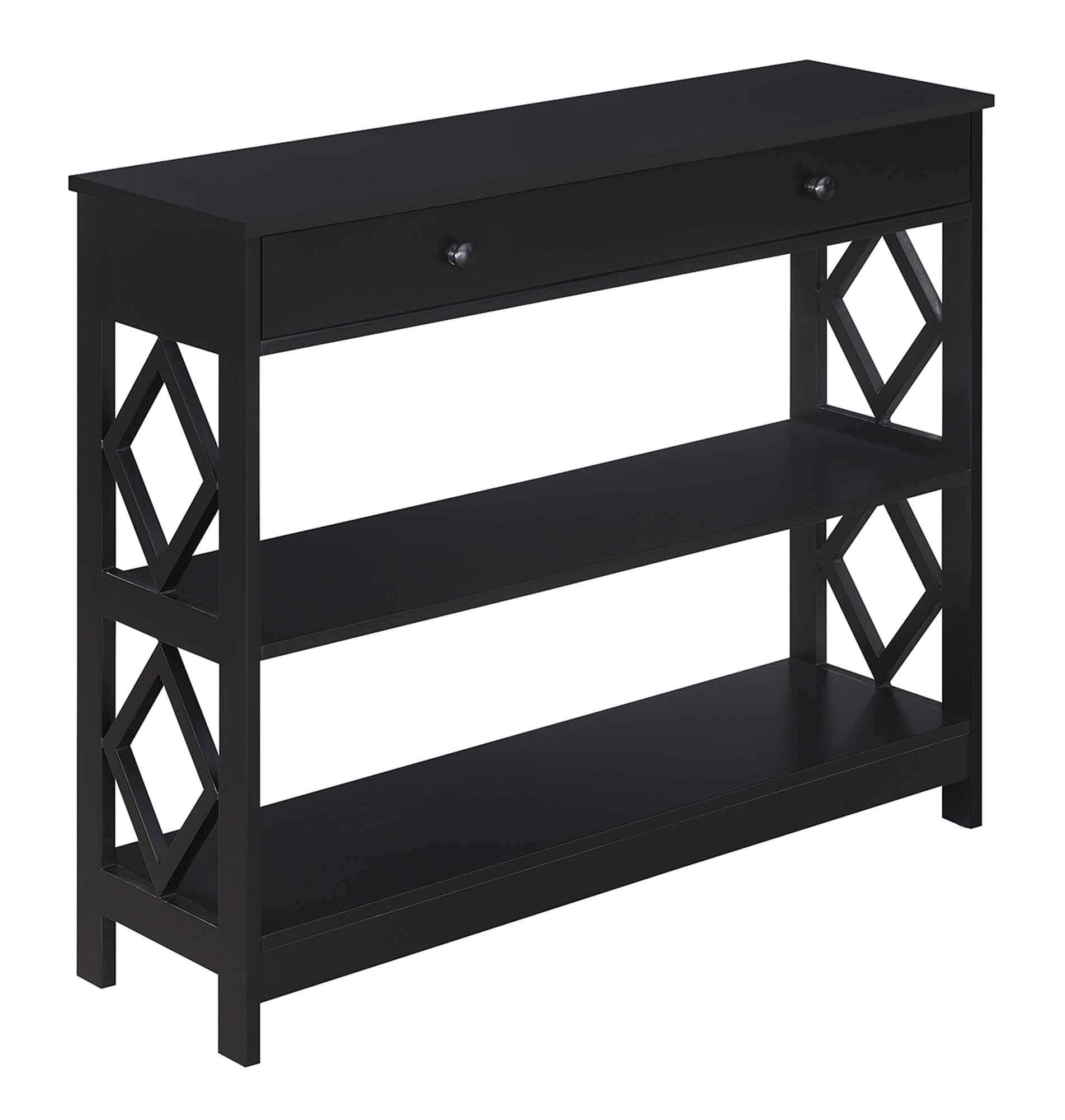 Convenience Concepts Diamond 1-Drawer Console Table - Black Entryway Sofa Table for Living Room, Hallway & Small Spaces | Modern Narrow Entry Table with Storage
