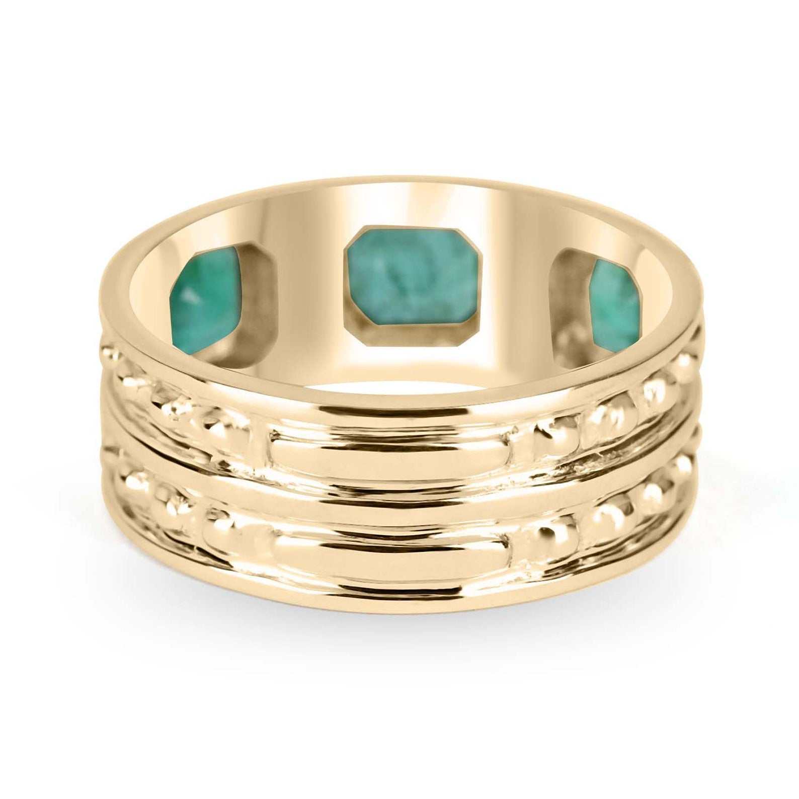 2.85tcw Men's Emerald Solitaire Three Stone Band Ring in 14K Gold - Perfect for Everyday Wear, Wedding Bands & Anniversary Gifts