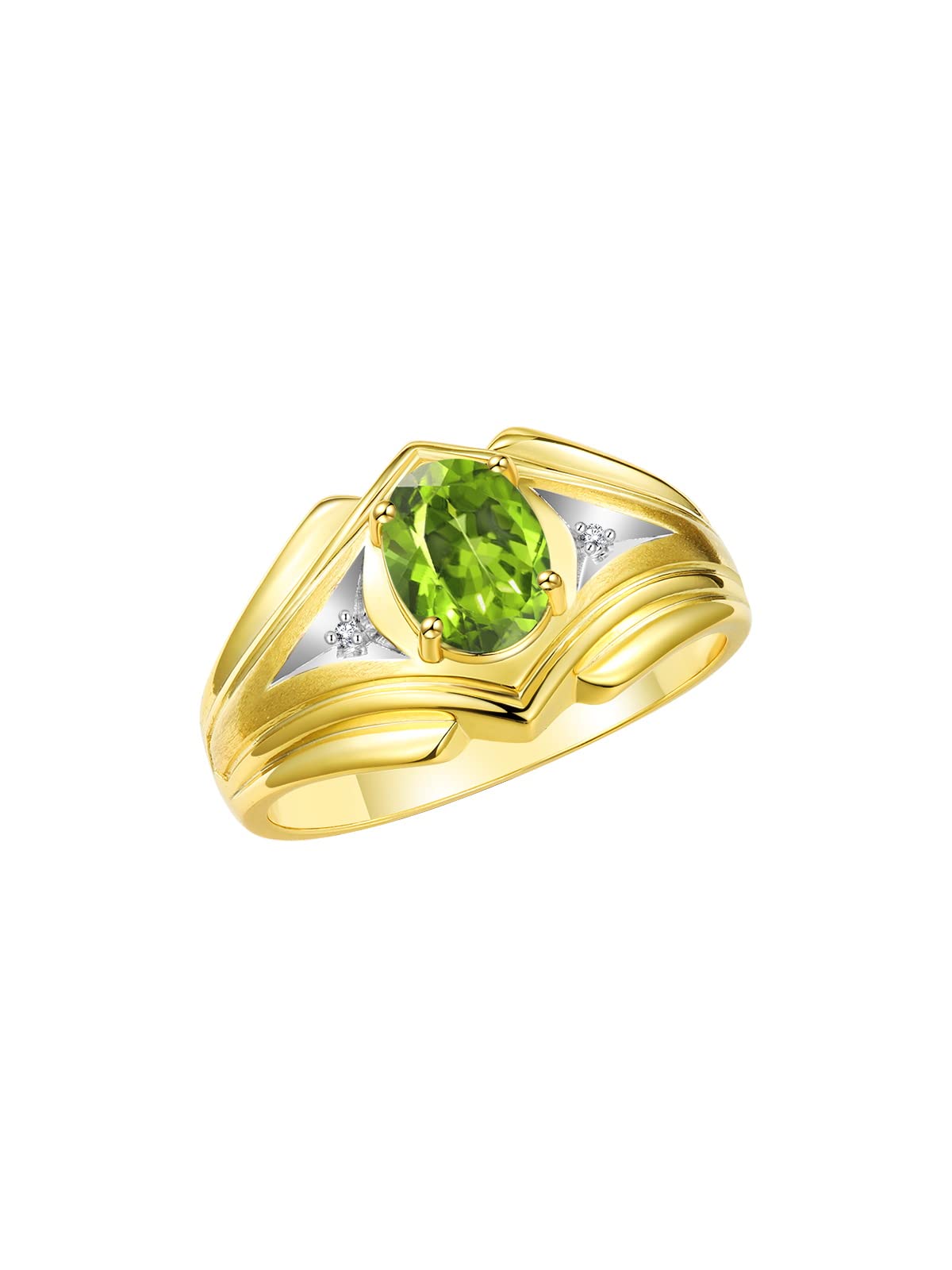 Men's Yellow Gold Plated Silver Ring with 9X7MM Oval Gemstone & Diamond - Classic Designer Style Birthstone Ring for Men (Sizes 8-13) | Perfect for Weddings, Anniversaries, Gifts & Everyday Wear