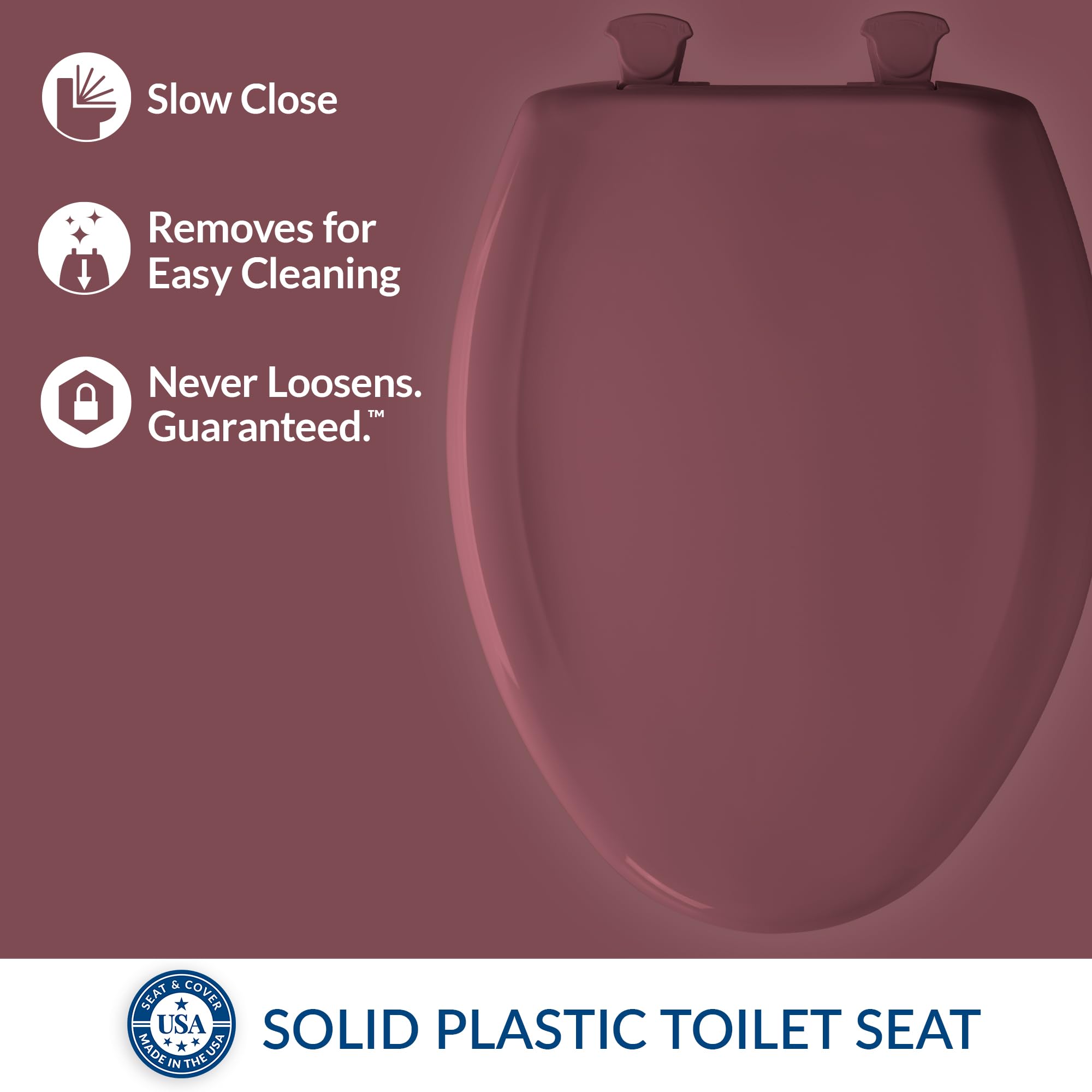 Bemis Classic Colors Slow Close Toilet Seat - Easy Clean Hinges, Durable Plastic Elongated Toilet Seat in Raspberry | Perfect for Bathroom Upgrade, Home Renovation & Modern Interior Design