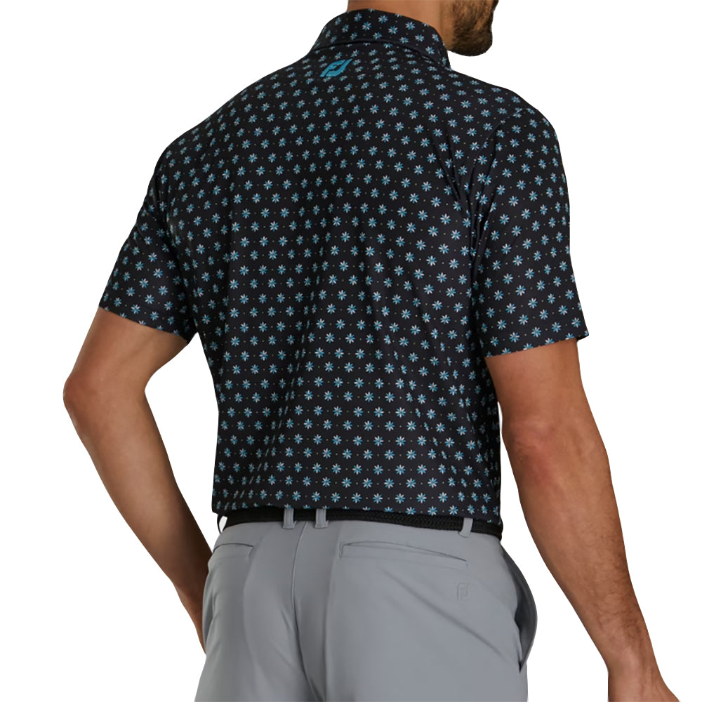 FootJoy Men's Black Floral Print Golf Polo Shirt - Breathable & Moisture-Wicking Performance Top for Golf Course & Casual Wear