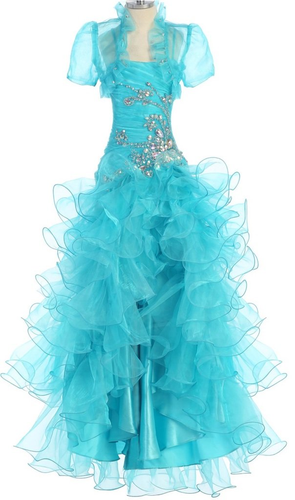 Crystal Beaded Organza Hi-Low Ruffled Flower Girl Dress for Special Occasions - Perfect for Weddings, Parties, and Pageants