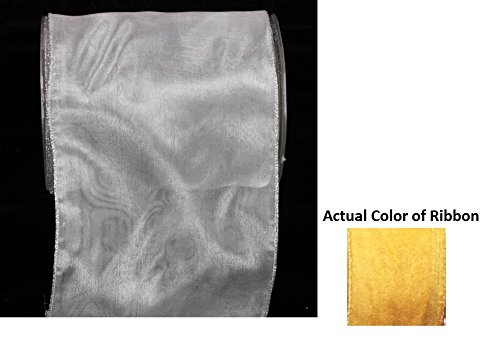 Sheer Gold Double Layer Wired Craft Ribbon - 6 Inch x 27 Yards for Gift Wrapping, Wedding Decorations & DIY Projects
