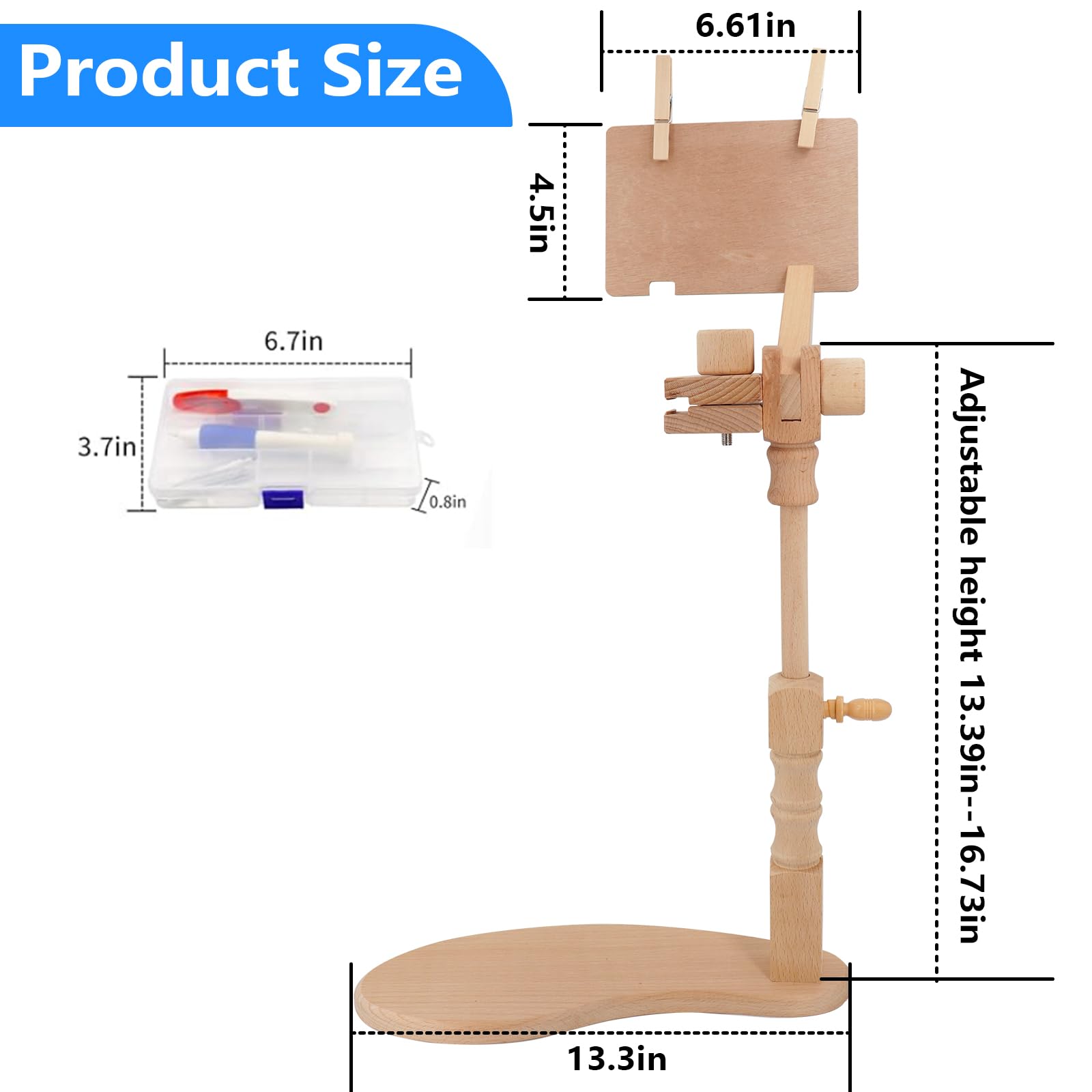 SolidGnik Small Wooden Embroidery Stand - Adjustable Rotating Cross Stitch Hoop Holder for Needlework - Perfect for Hand Embroidery, Cross Stitch Projects & Crafting at Home