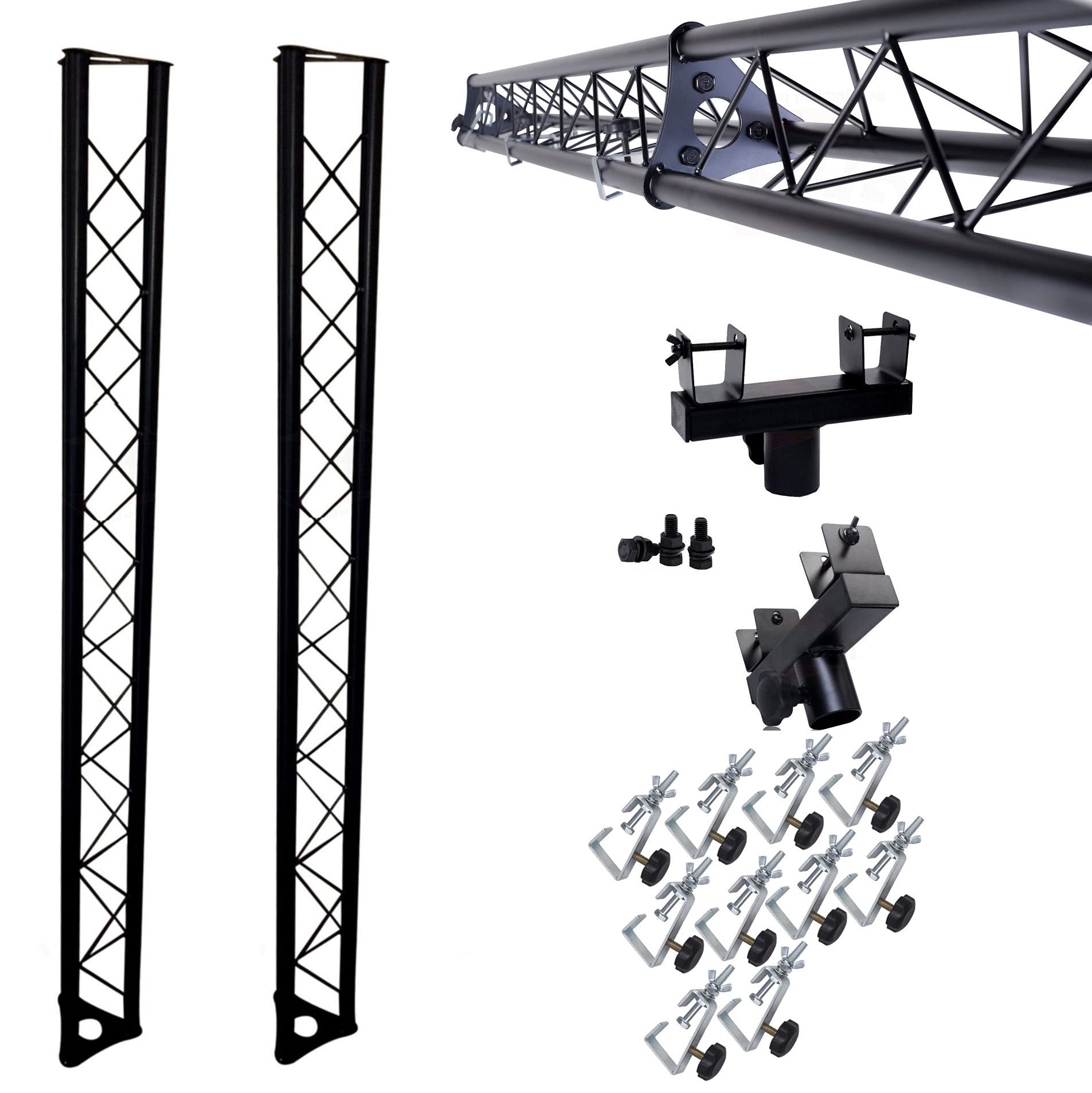 GRIFFIN DJ Triangle Truss Extension Lighting System - Speaker Stand Mountable Truss Kit for Stage Lighting, Smoke Machines & Dance Can Lights with C-Clamp Brackets & Hardware - Perfect for Nightclubs, Concerts & Event Stages