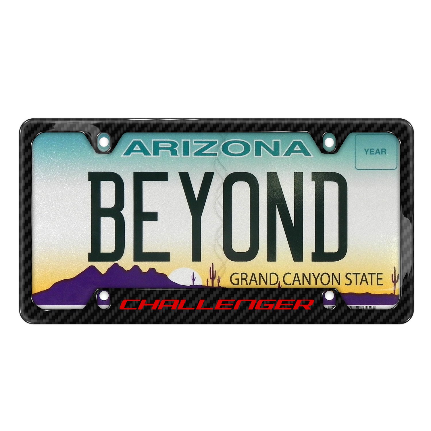 Real Carbon Fiber License Plate Frame for Dodge Challenger - Red & Black Design - Fits All 50 States - Perfect for Car Enthusiasts & Customization Lovers