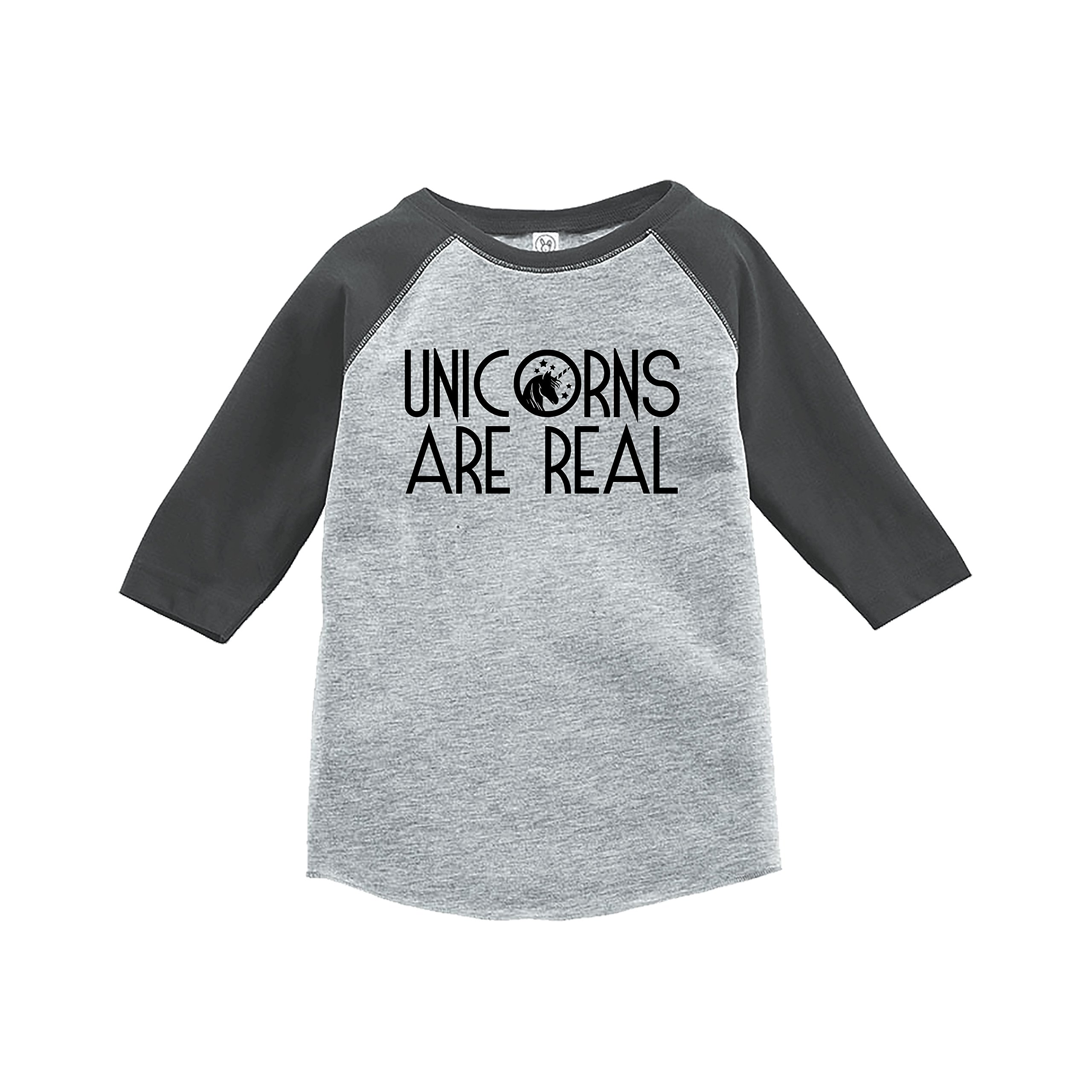 7 Ate 9 Apparel Kids Unicorn Print Raglan Tee - Soft Grey Cotton T-Shirt for Girls | Perfect for Playdates, Birthday Parties & Everyday Wear