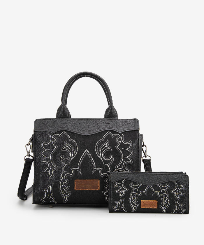 Wrangler Women's Boot Scroll Crossbody Purse Set - Western Style Leather Handbag for Everyday Use, Travel & Country Music Festivals