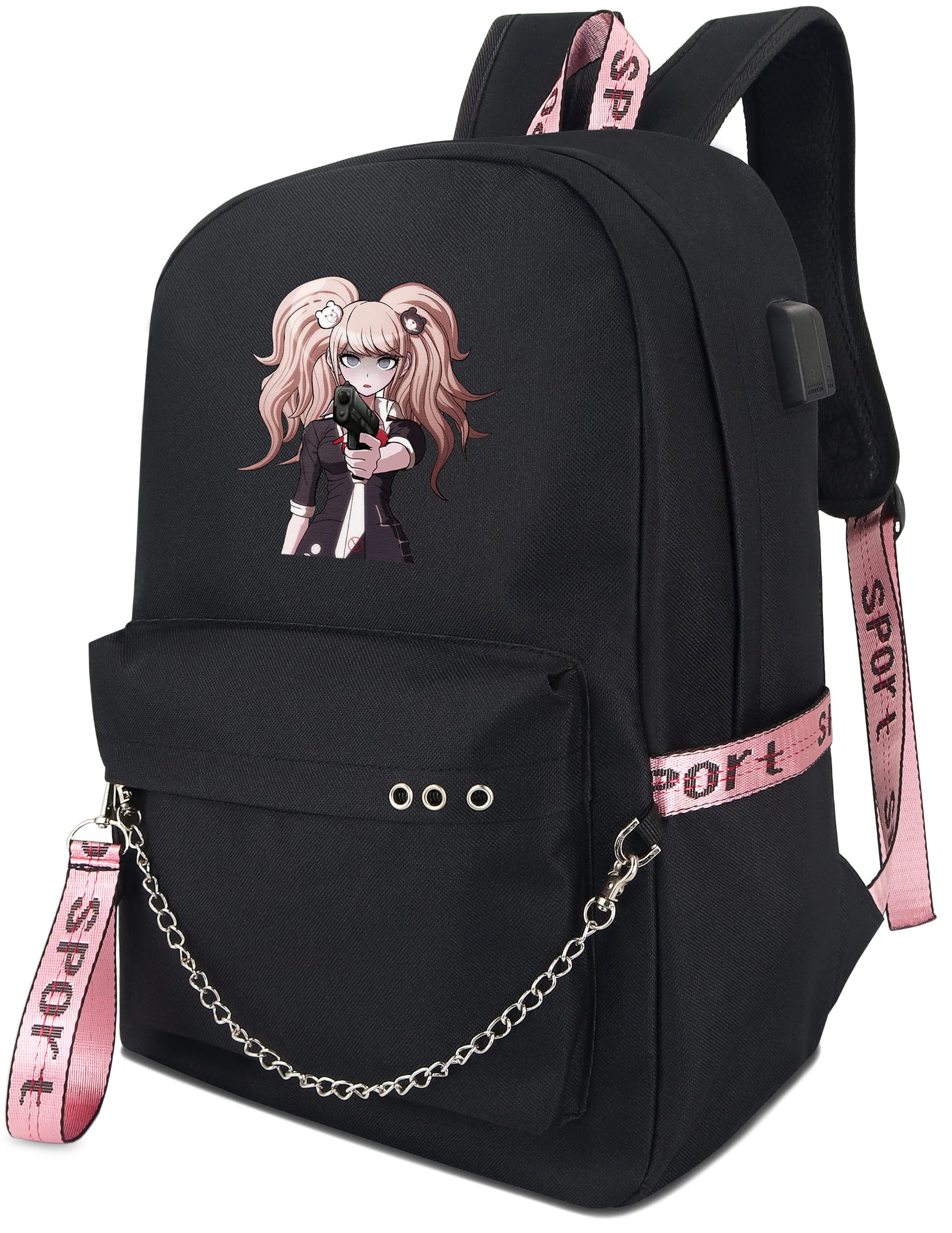 Junko Enoshima Anime Backpack - Stylish Laptop Book Bag with USB Charging Port & Headphone Jack for School, College, Travel & Cosplay | Danganronpa Inspired Design