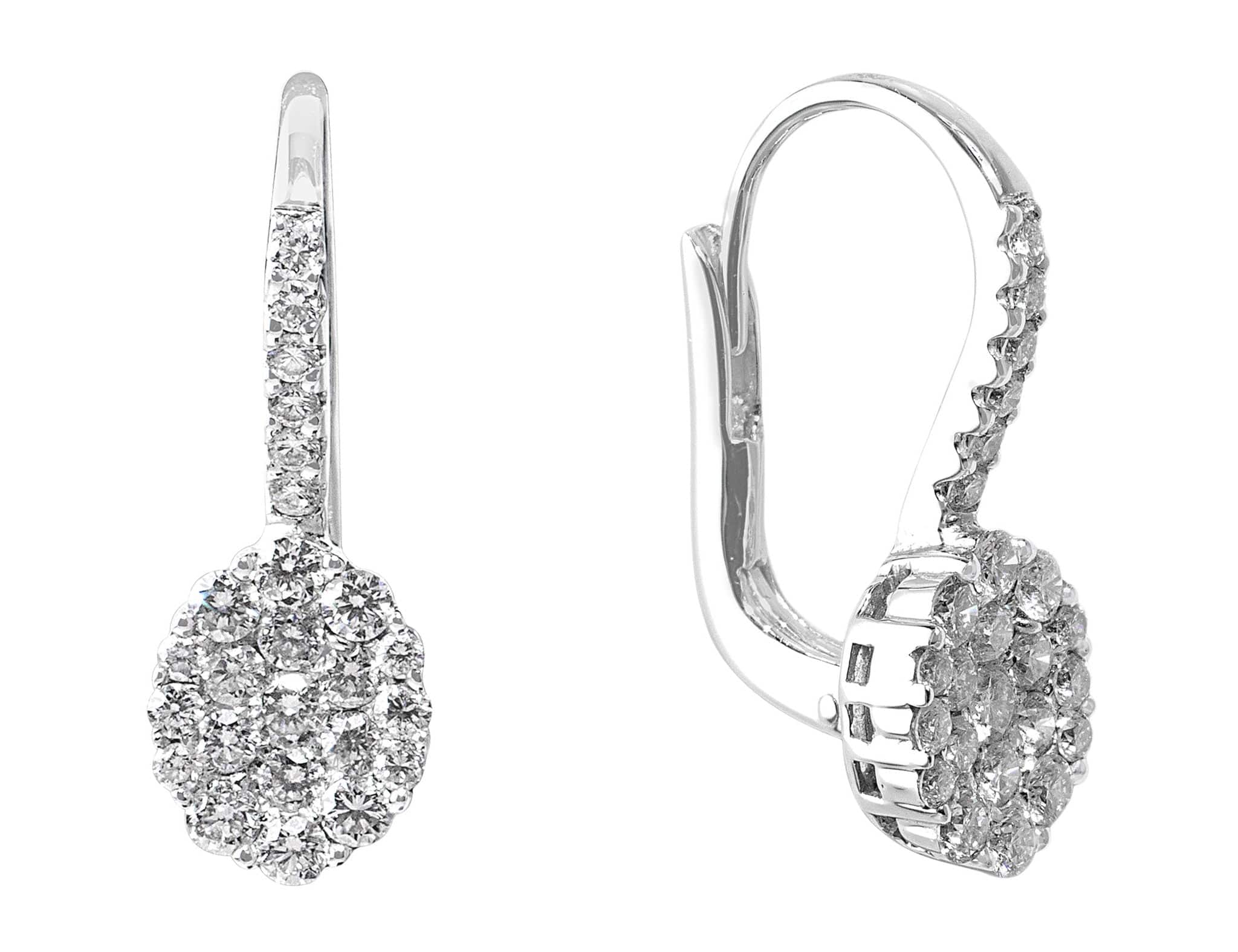 18K White Gold Pavé Diamond Oval Earrings for Women – Elegant Dangle Earrings for Wedding, Party & Special Occasion Gifts