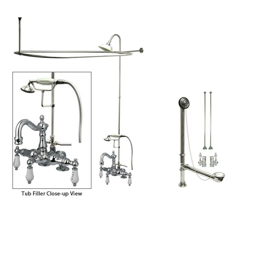 Chrome Clawfoot Bathtub Faucet Shower Kit with Enclosure & Curtain Rod 1018T1CTS - Perfect for Vintage Bathroom Renovations & Spa-Like Showers
