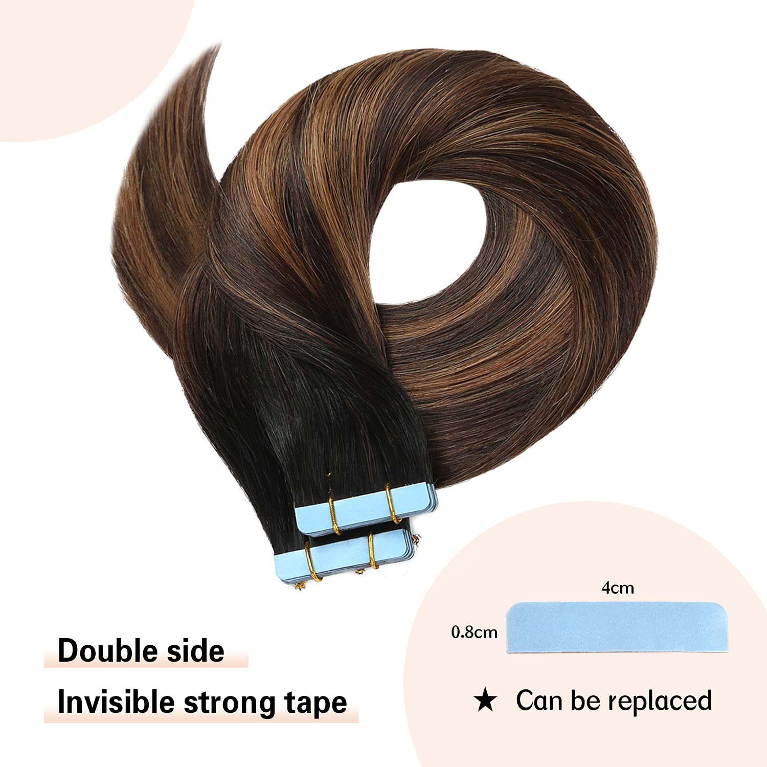 Sunya 16-Inch Tape in Hair Extensions - Silky Straight Remy Human Hair, Seamless Skin Weft, Real Human Hair Extensions (20g, 10Pcs/Pack, #P2/6/T1B) - Perfect for Daily Wear, Parties & Special Occasions