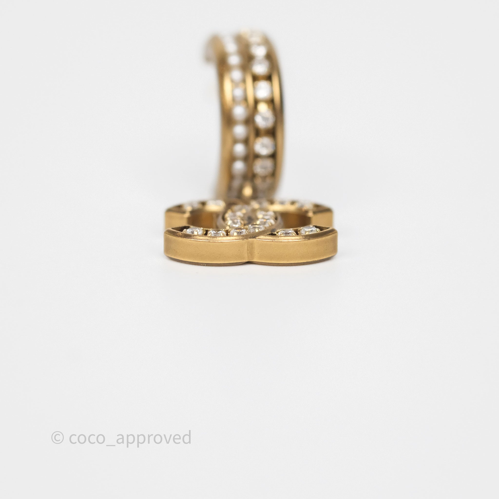 Chanel CC Crystal Pearl Hoop Earrings Gold Tone 21C - Luxury Fashion Jewelry for Women, Elegant Pearl & Crystal Design - Perfect for Parties, Weddings & Special Occasions