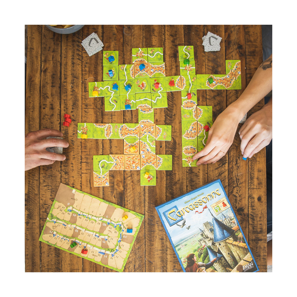 Carcassonne Strategy Board Game with The River & The Abbot Expansions - Classic Tile-Laying Game for Family Game Night & Strategy Enthusiasts