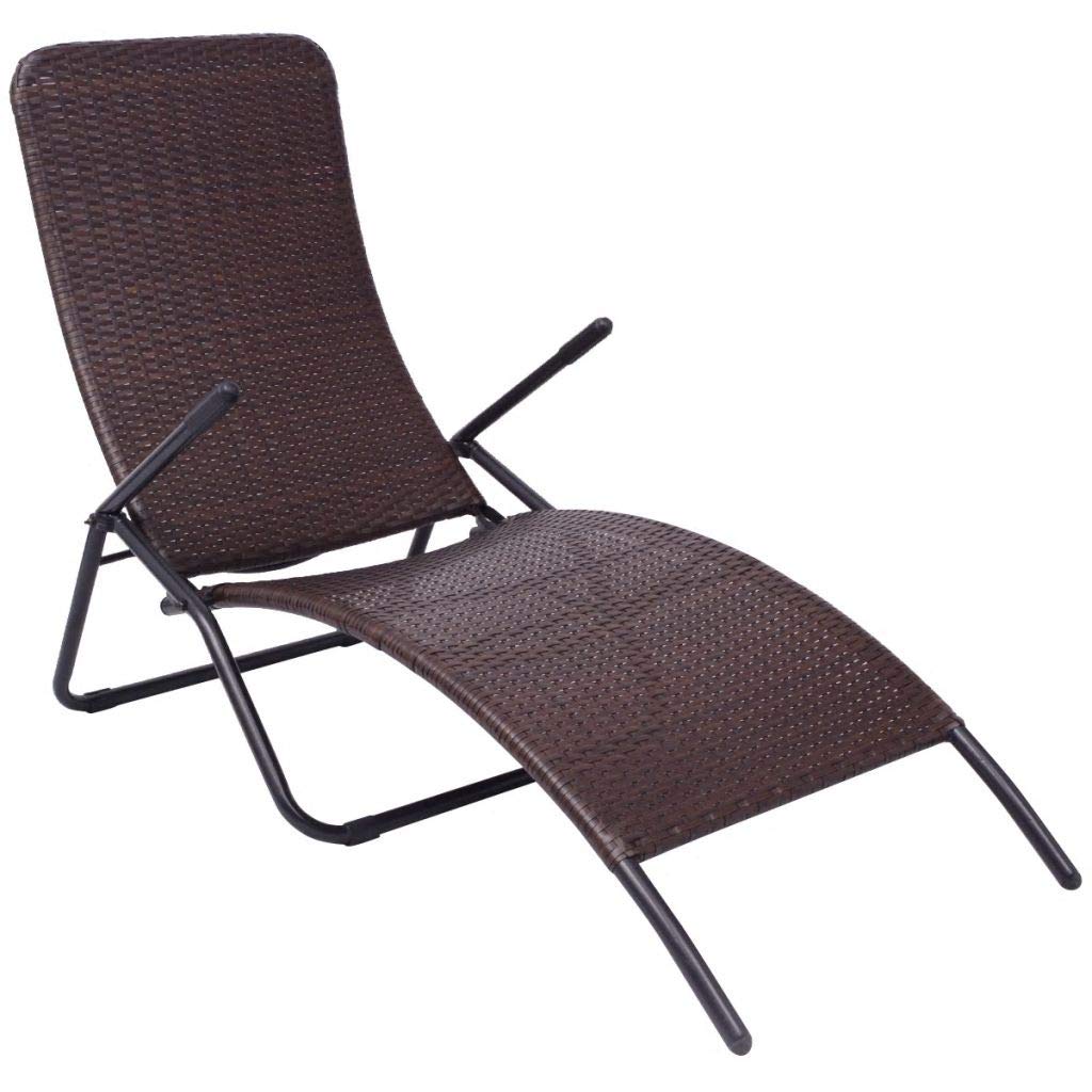 FAMIROSA Brown Poly Rattan Folding Sun Lounger Chair - Portable Outdoor Patio Poolside Relaxation for Beach, Garden & Backyard