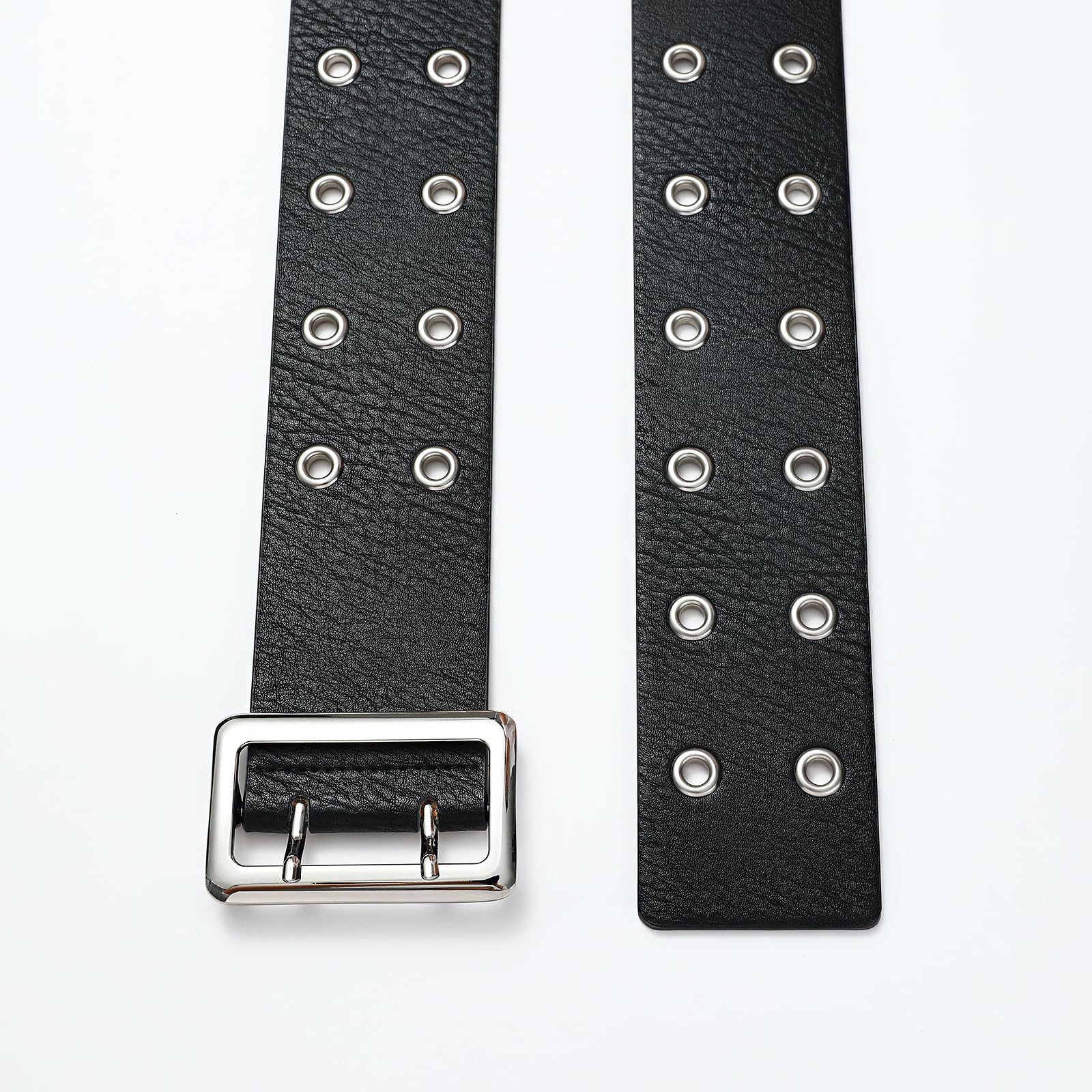 Women's Black Belt with Silver Buckle & Metal Ring Link Decor - Stylish Accessory for Jeans, Pants & Casual Outfits | Perfect for Everyday Wear, Office & Date Nights