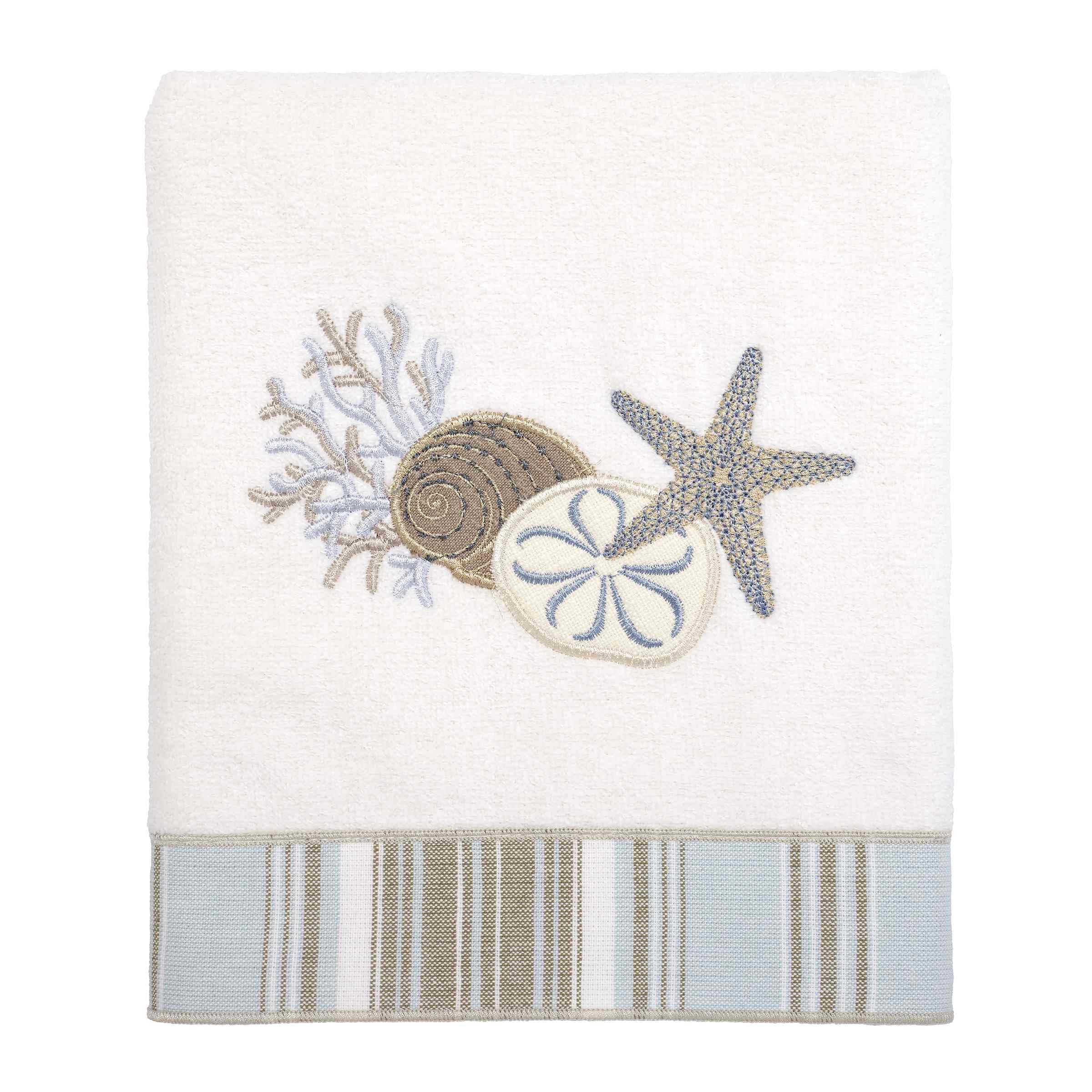 Avanti Linens 3-Piece Bath Towel Set - Ultra Soft & Highly Absorbent 100% Cotton, Coastal Home Decor (The Sea Collection, White) - Perfect for Bathrooms, Beach Houses & Spa Retreats