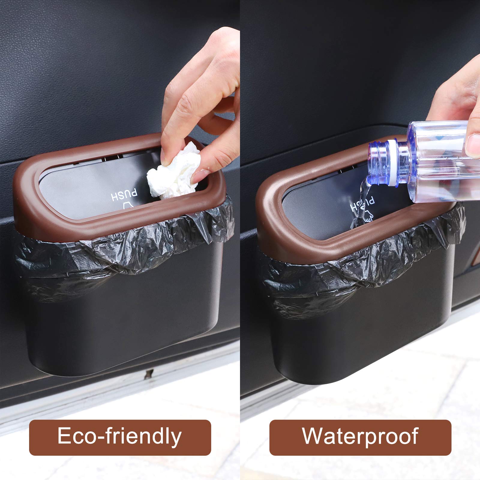 Accmor Leakproof Car Trash Can with Lid - Waterproof Vehicle Garbage Bin with Trash Bags for Auto, Home & Office - Perfect for Road Trips, Commuting and Kitchen Waste Management