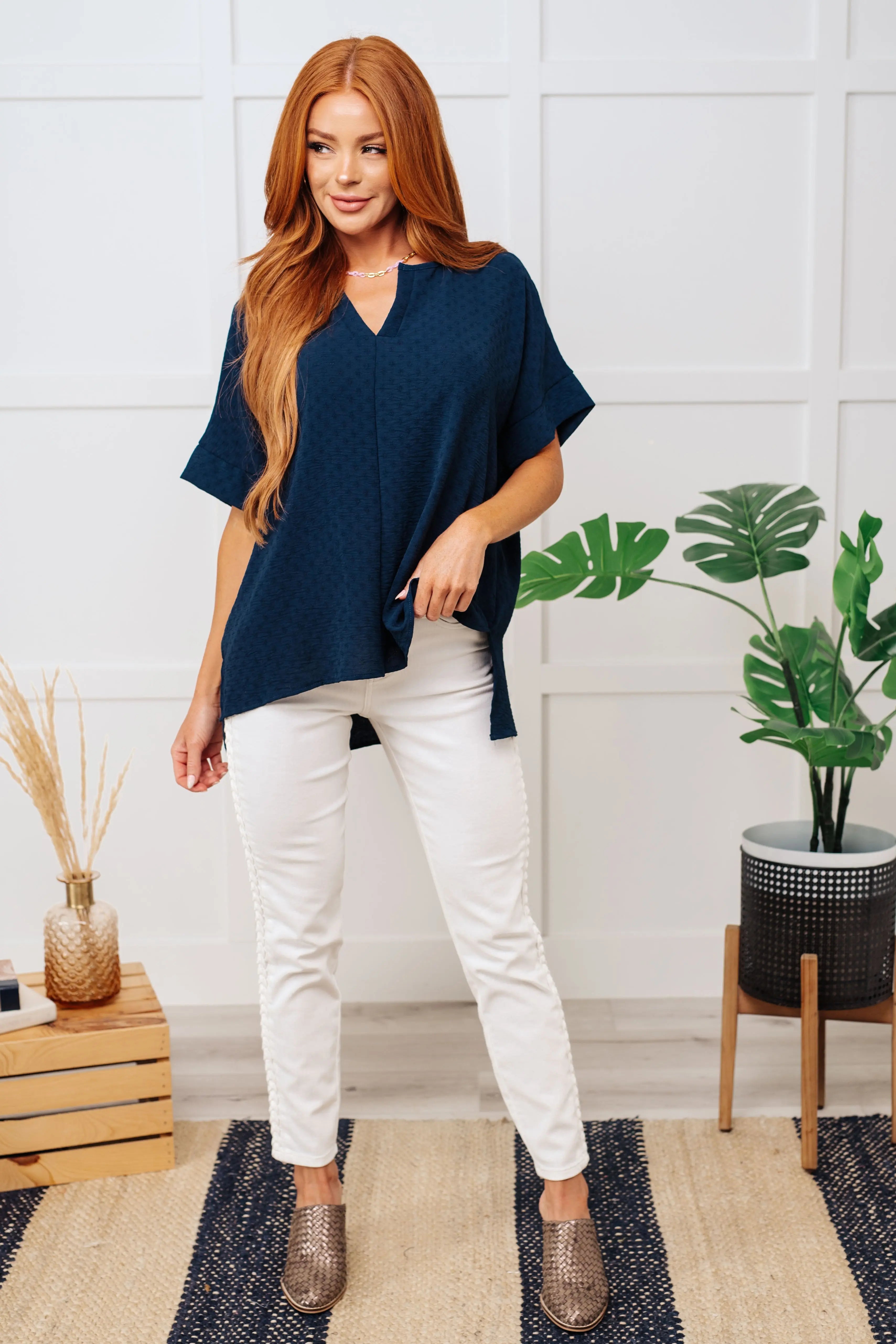Professional Navy V-Neck Blouse for Women - Business Casual Office Wear & Formal Work Attire