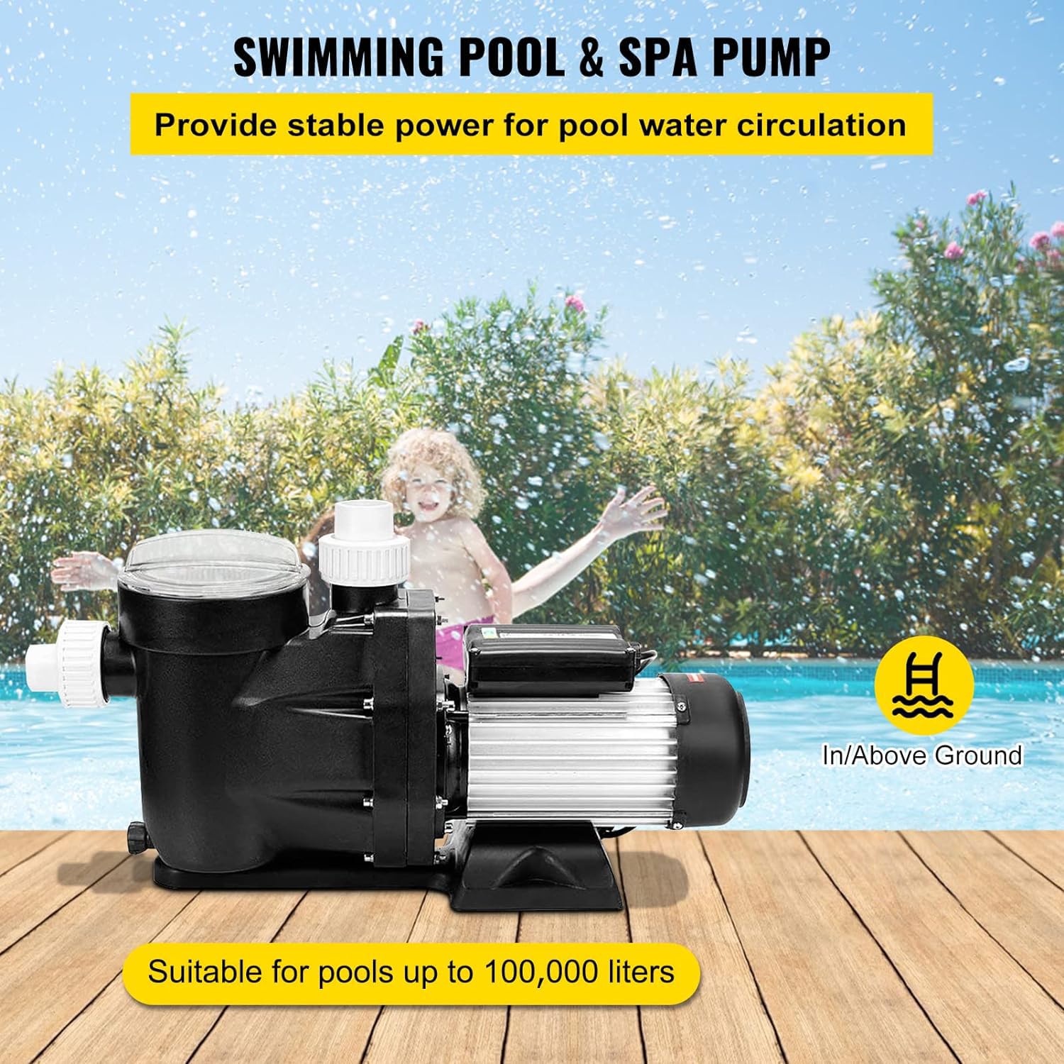 VEVOR 2.5HP Above Ground Pool Pump - Single Speed Swimming Pool Pump 110V with 148GPM High Flow & 1.5