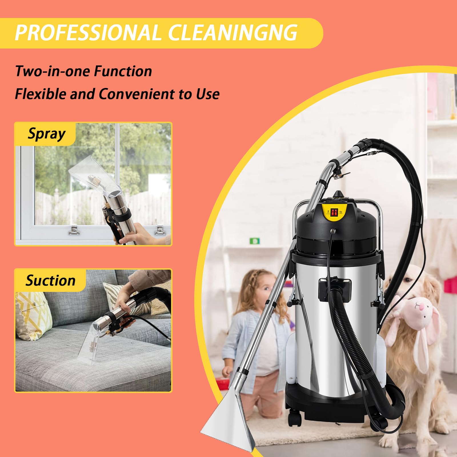 TBVECHI 1000W 3-in-1 Commercial Carpet Cleaner Machine - 40L/11Gal Professional Carpet Extractor with Sprayer, Floor Brush & Vacuum for Deep Cleaning - Ideal for Hotels, Offices & Home Use (2-Package Shipping)