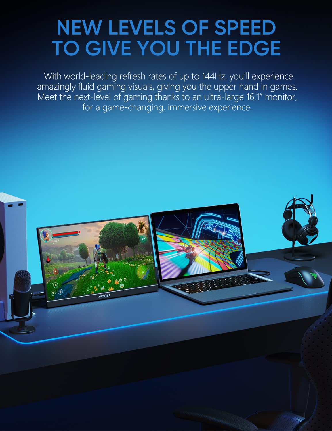 ARZOPA 16.1 Inch 144Hz Portable Gaming Monitor - 1080P FHD, 106% sRGB, HDR, Ultra Slim Design with Kickstand - Eye Care External Second Screen for Laptop, PC, PS5, Mac, Xbox - Perfect for Gaming, Work & Travel (Model Z1FC)