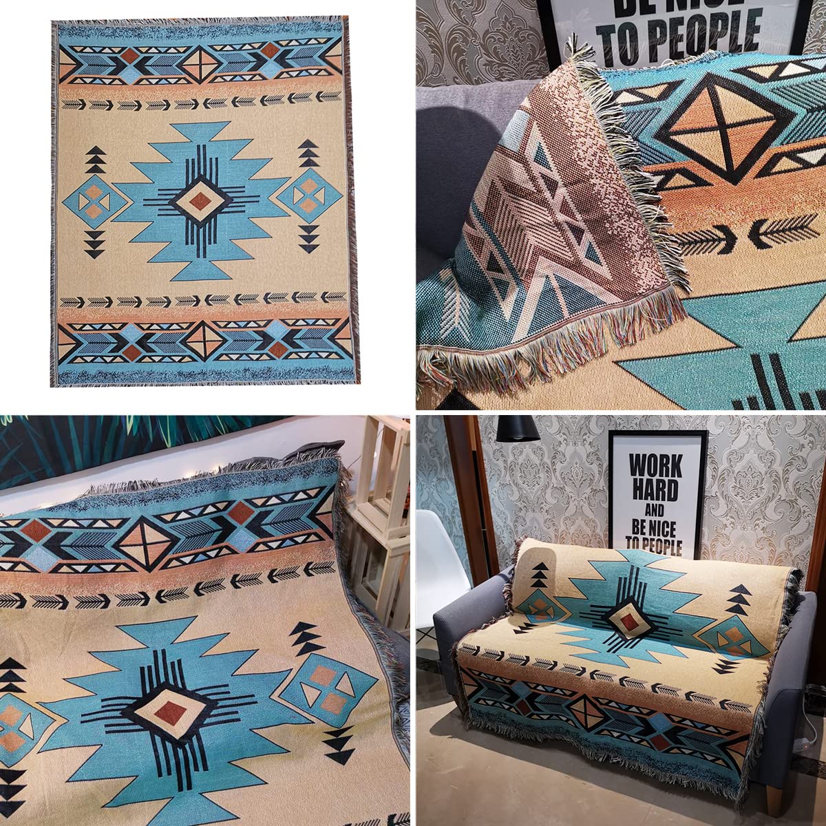 Aztec Throw Blanket - Soft Navajo Indian Blanket & Boho Western Decor | 51x63 Inch Couch Cover for Bed, Sofa, Living Room | Perfect for Home Decor, Cozy Nights & Beach Travel