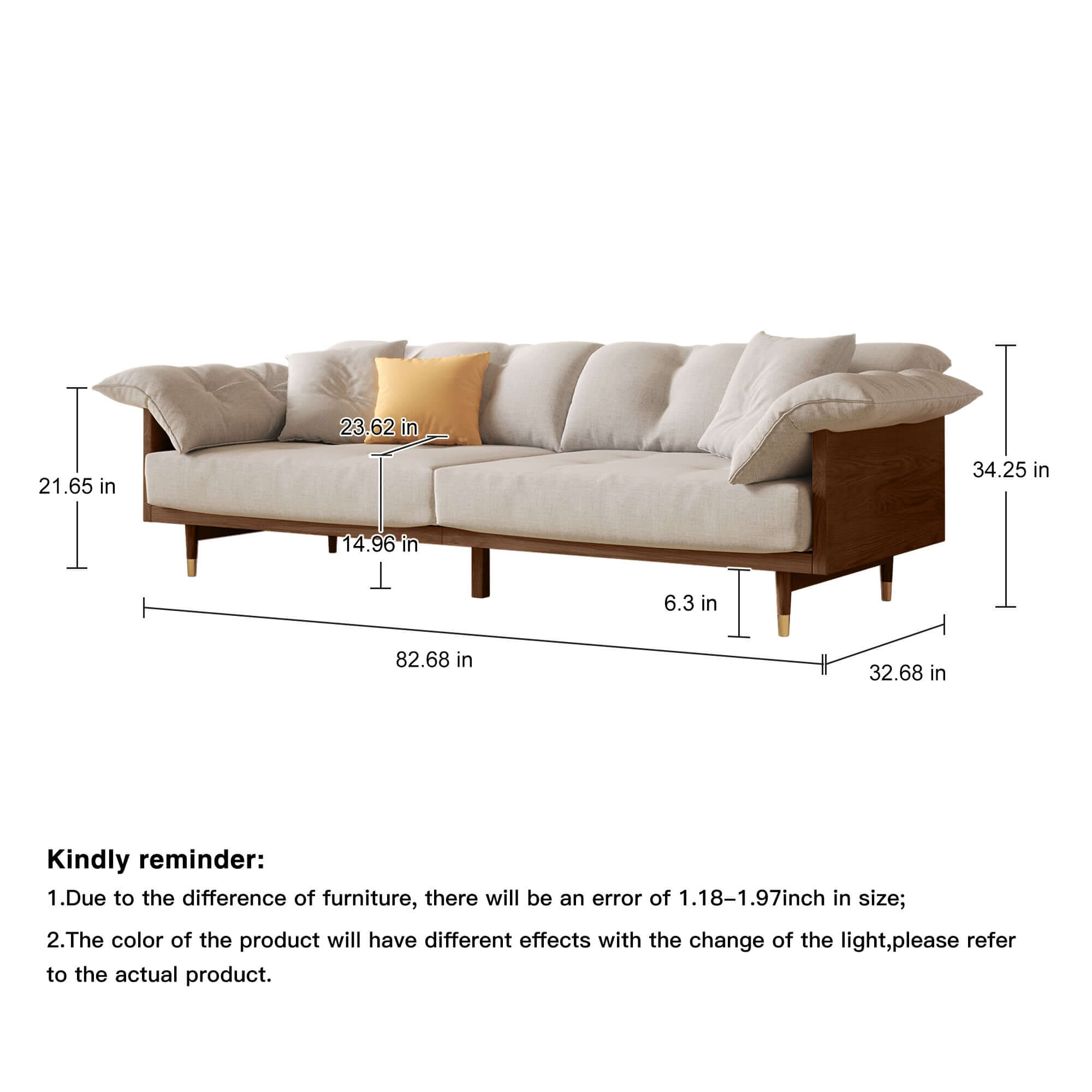 Modern 3-Seat Upholstered Cotton Linen Sofa with Solid Wood Frame - Comfortable Living Room Couch for Home, Office, and Lounge Spaces