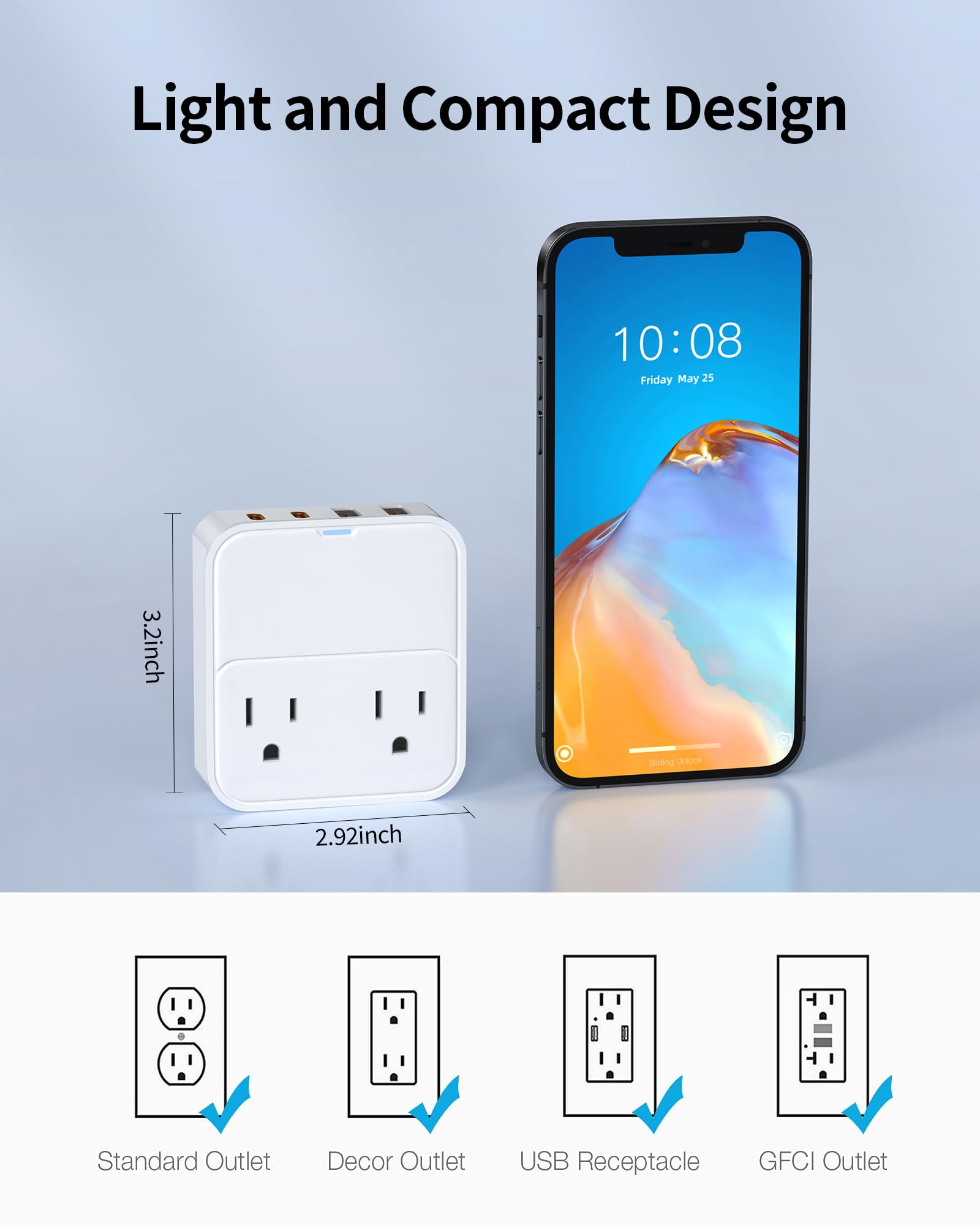 VPSUN 20W USB C Fast Charger Block with 2 Outlet Ports - Dual USB Wall Charger Plug for iPhone 15/14/13, Samsung Galaxy, iPad - Compact Power Adapter for Home, Travel, Office & School Use