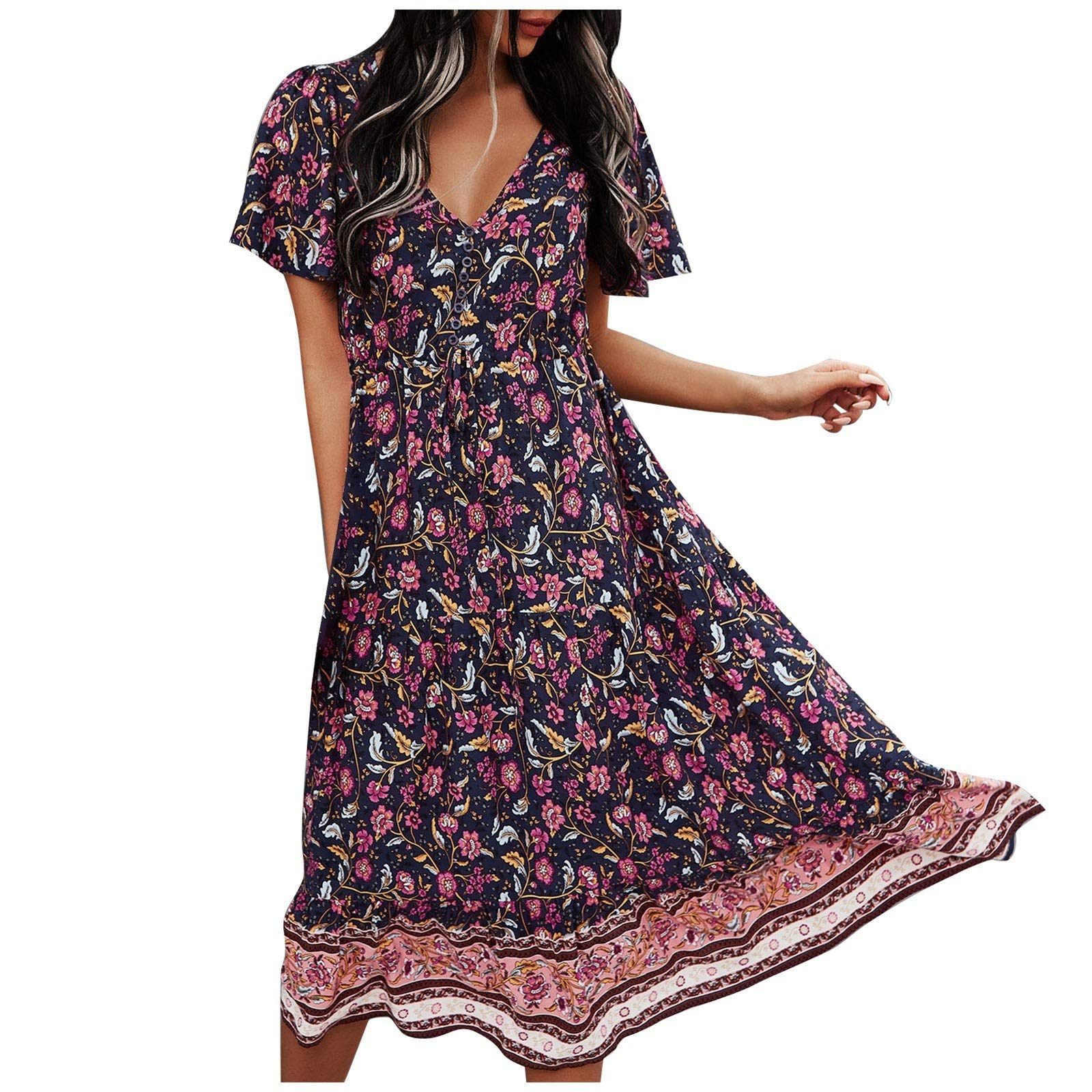 Floral Rhombic Dress for Women - Casual Loose Beach Dress for Summer Outings